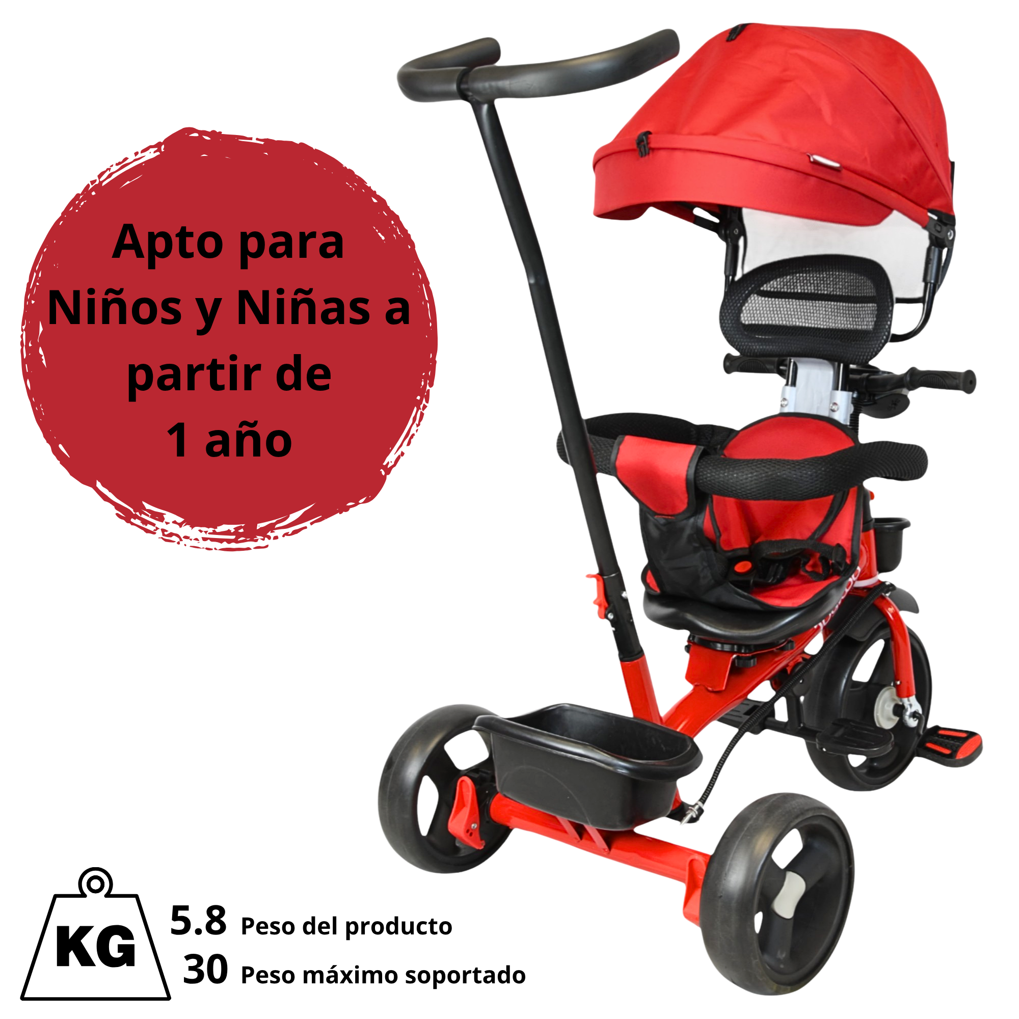 Foto 7 pulgar | Triciclo Evolutivo Para Niños Asiento Giratorio 360 Torreta Con Luz Y Sonido Bastón De Empuje Soporta Hasta 30 Kg - Ro
