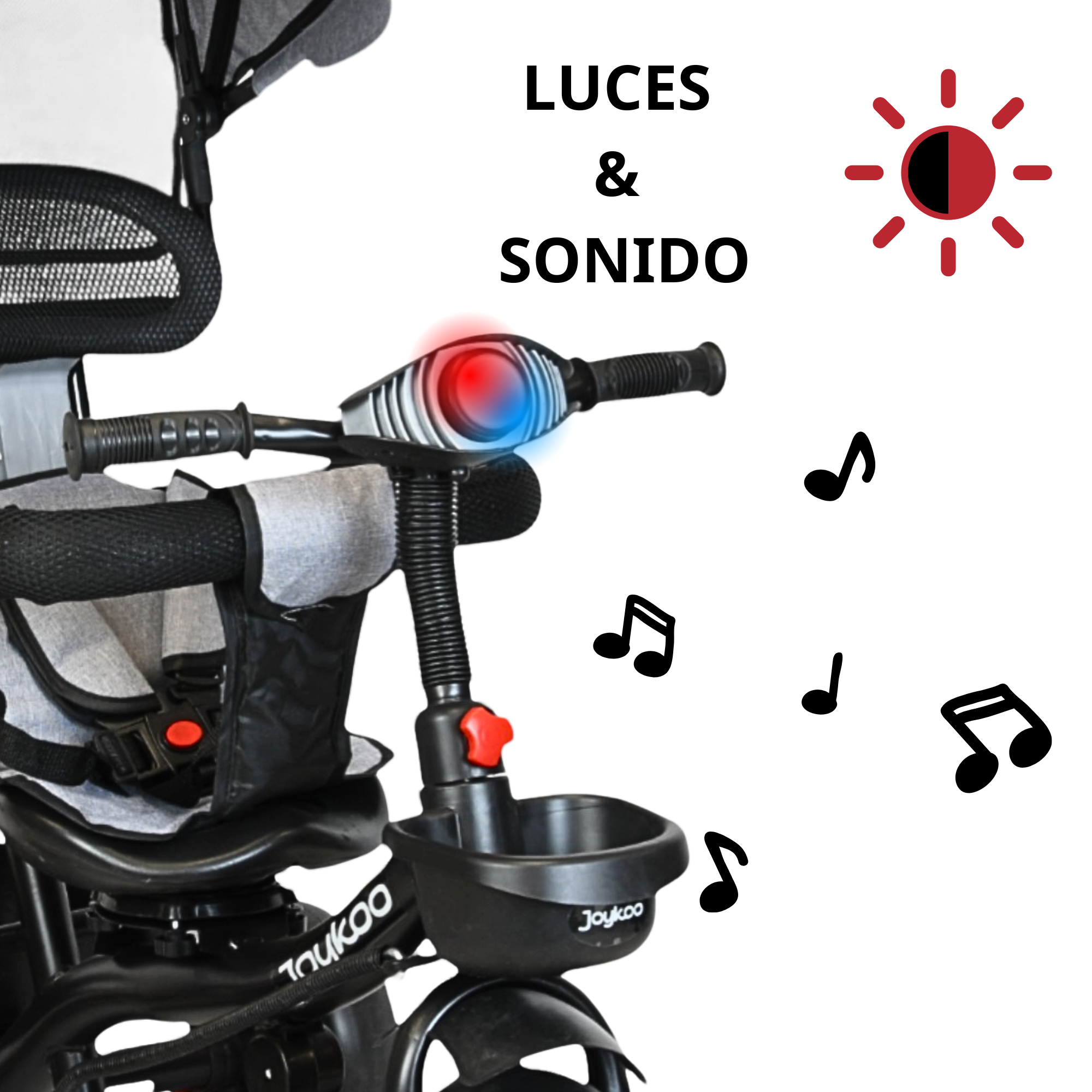 Foto 3 pulgar | Triciclo Evolutivo Para Niños Asiento Giratorio 360 Torreta Con Luz Y Sonido Bastón De Empuje Soporta Hasta 30 Kg - Gr