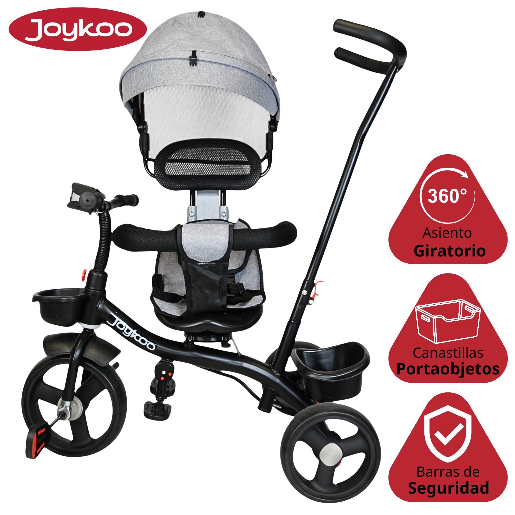 Foto 4 pulgar | Triciclo Evolutivo Para Niños Asiento Giratorio 360 Torreta Con Luz Y Sonido Bastón De Empuje Soporta Hasta 30 Kg - Gr