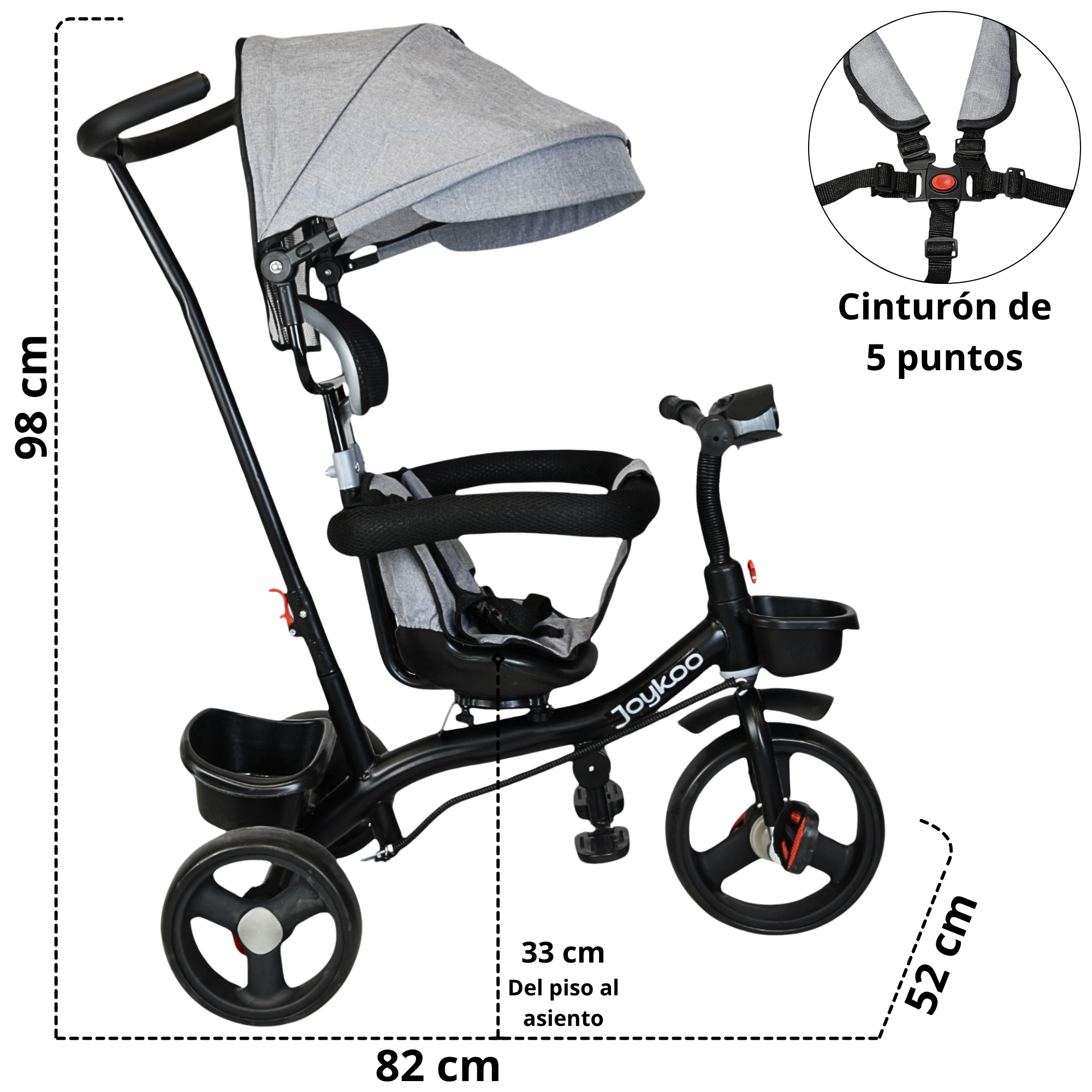 Foto 5 pulgar | Triciclo Evolutivo Para Niños Asiento Giratorio 360 Torreta Con Luz Y Sonido Bastón De Empuje Soporta Hasta 30 Kg - Gr