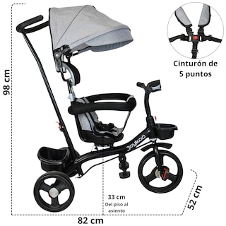 Foto 4 | Triciclo Evolutivo Para Niños Asiento Giratorio 360 Torreta Con Luz Y Sonido Bastón De Empuje Soporta Hasta 30 Kg - Gr