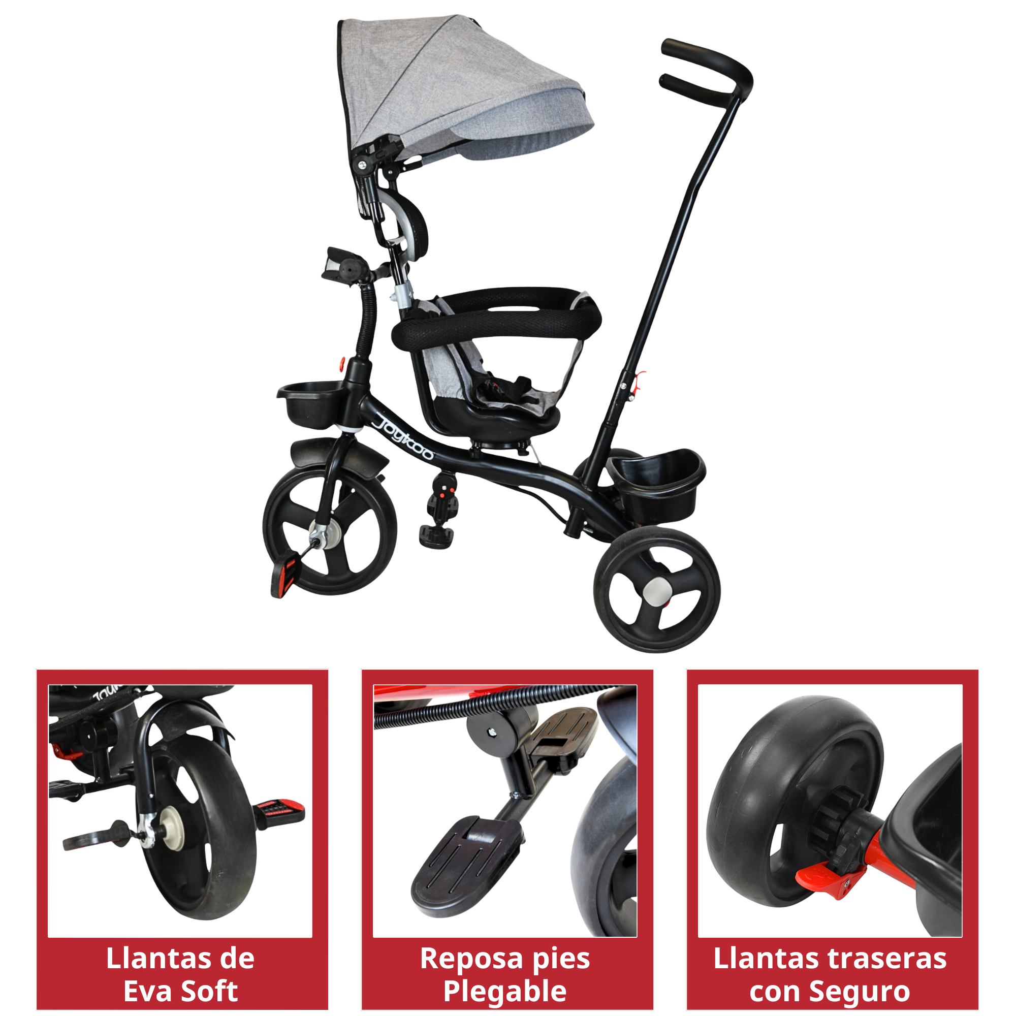 Foto 6 pulgar | Triciclo Evolutivo Para Niños Asiento Giratorio 360 Torreta Con Luz Y Sonido Bastón De Empuje Soporta Hasta 30 Kg - Gr