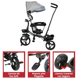 Foto 5 | Triciclo Evolutivo Para Niños Asiento Giratorio 360 Torreta Con Luz Y Sonido Bastón De Empuje Soporta Hasta 30 Kg - Gr