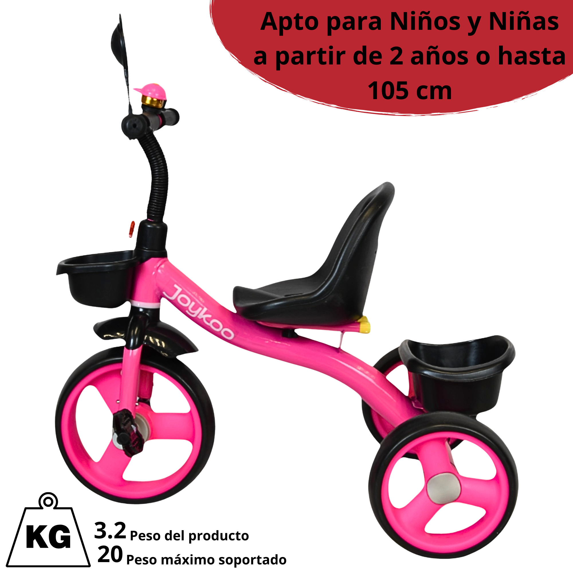 Foto 5 | Triciclo Para Niños Con Timbre Ruedas De Eva Canastas Trasera Y Delantera Apto A Partir De 2 Años Soporta Hasta 20