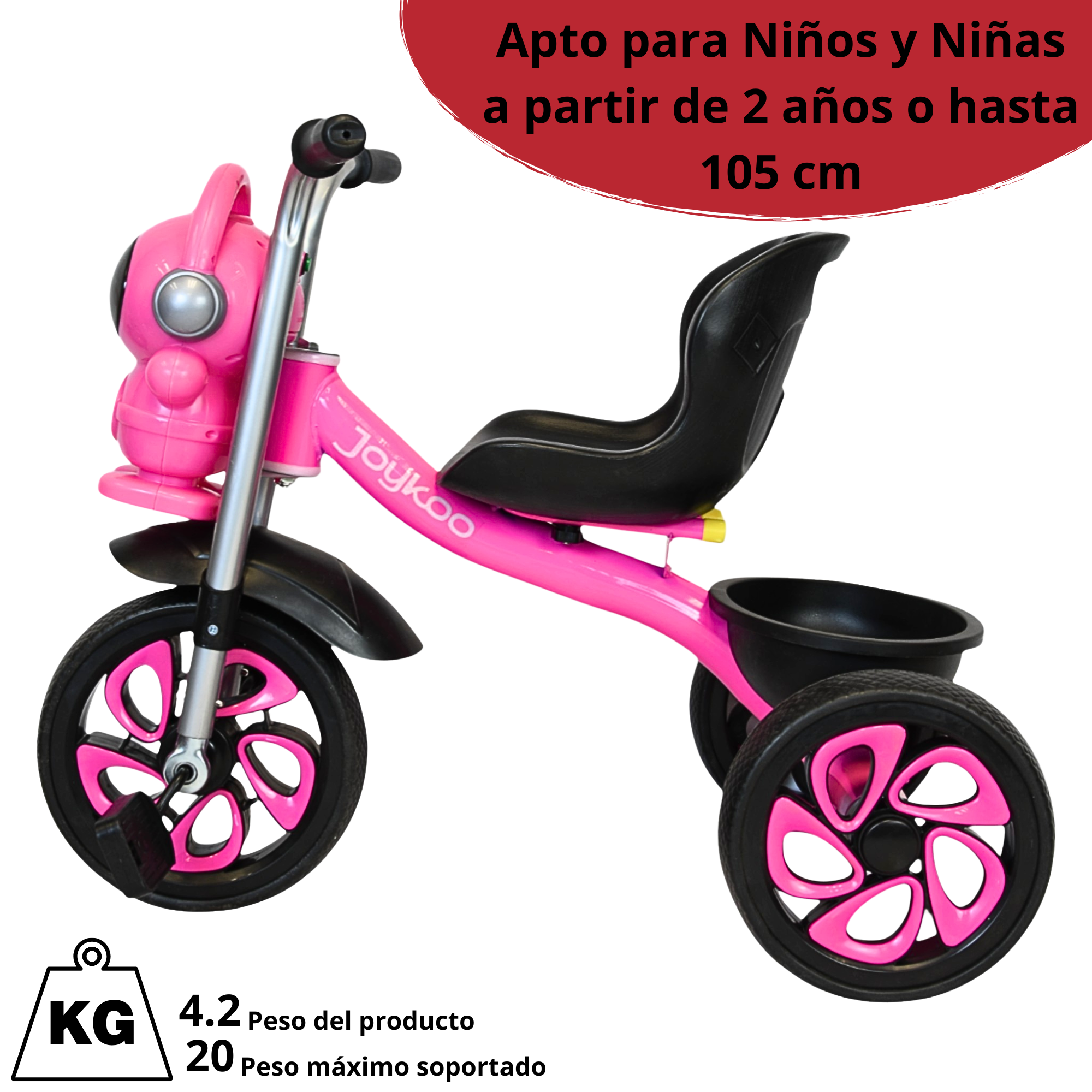 Foto 6 pulgar | Triciclo Para Niños Astronauta Con Luz Sonido Ruedas De Eva Y Canasta Trasera Apto A Partir De 2 Años Soporta