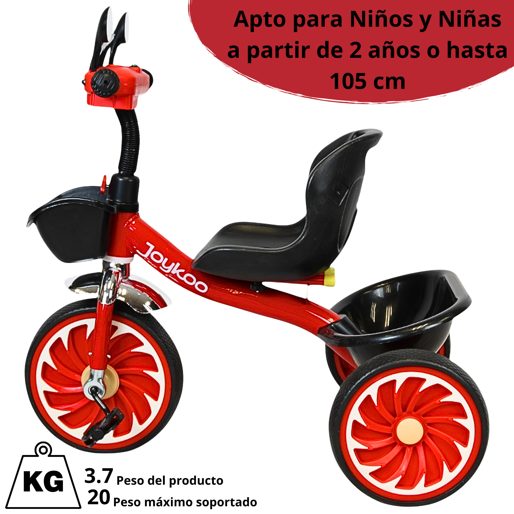 Foto 6 pulgar | Triciclo Para Niños Torreta Con Luz Y Sonido Ruedas De Eva Apto A Partir De 2 Años Soporta Hasta 20 Kg - Rojo