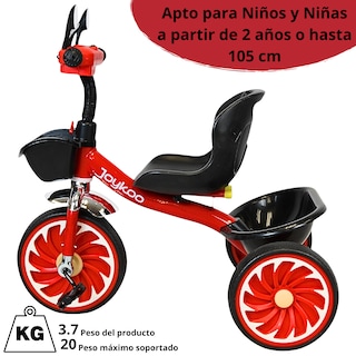 Foto 5 | Triciclo Para Niños Torreta Con Luz Y Sonido Ruedas De Eva Apto A Partir De 2 Años Soporta Hasta 20 Kg - Rojo