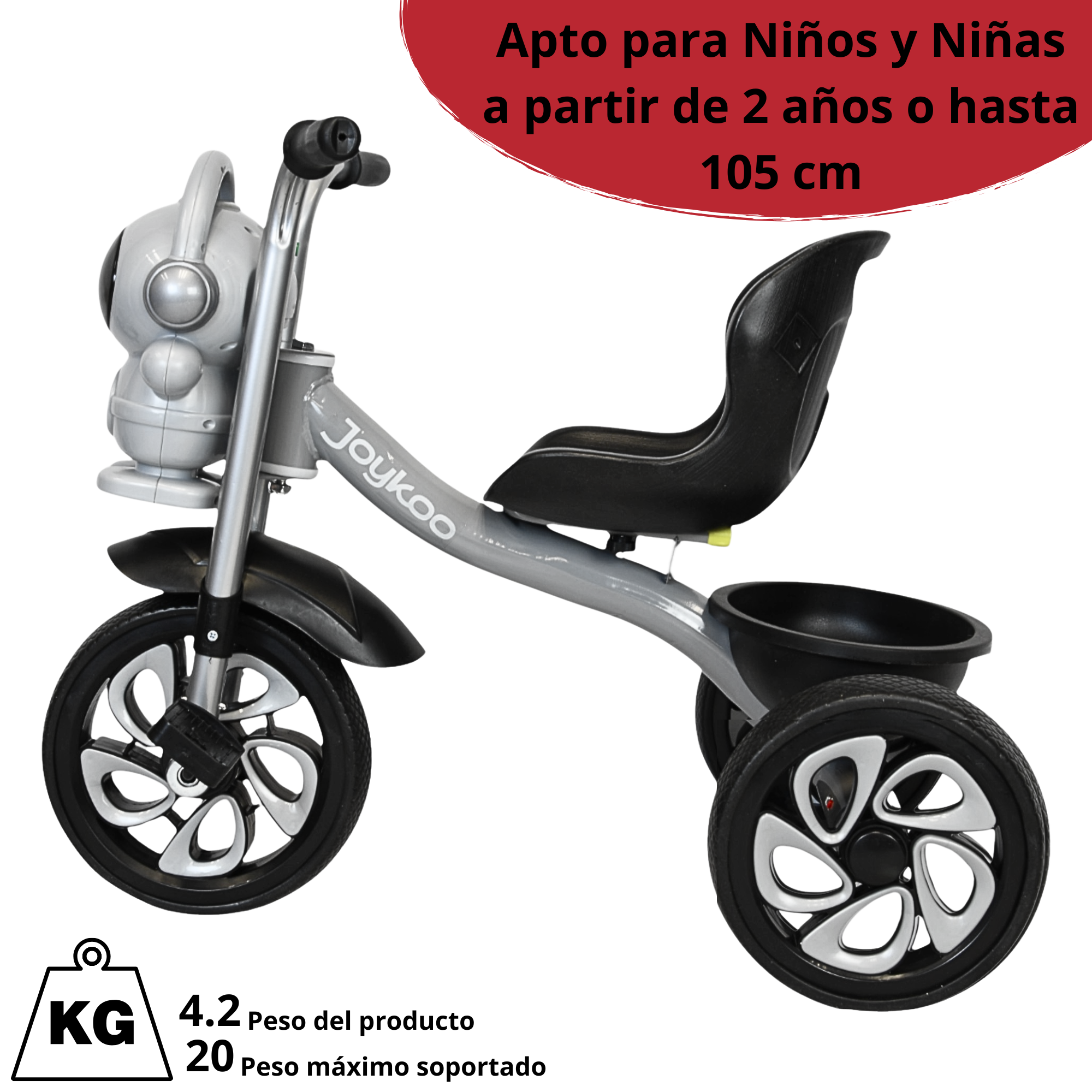 Foto 5 | Triciclo Para Niños Astronauta Con Luz Sonido Ruedas De Eva Y Canasta Trasera Apto A Partir De 2 Años Soporta