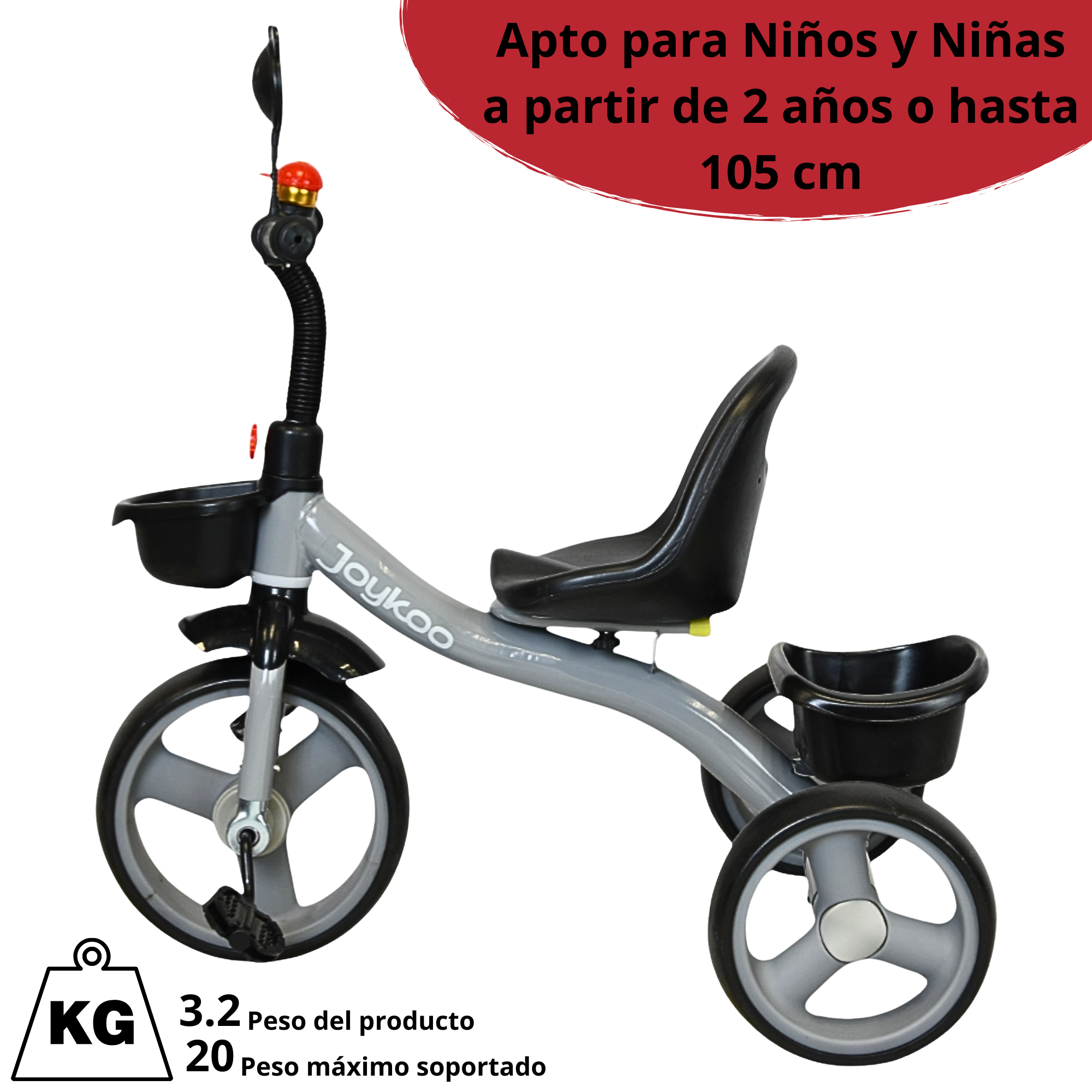 Foto 5 | Triciclo Para Niños Con Timbre Ruedas De Eva Canastas Trasera Y Delantera Apto A Partir De 2 Años Soporta Hasta 20