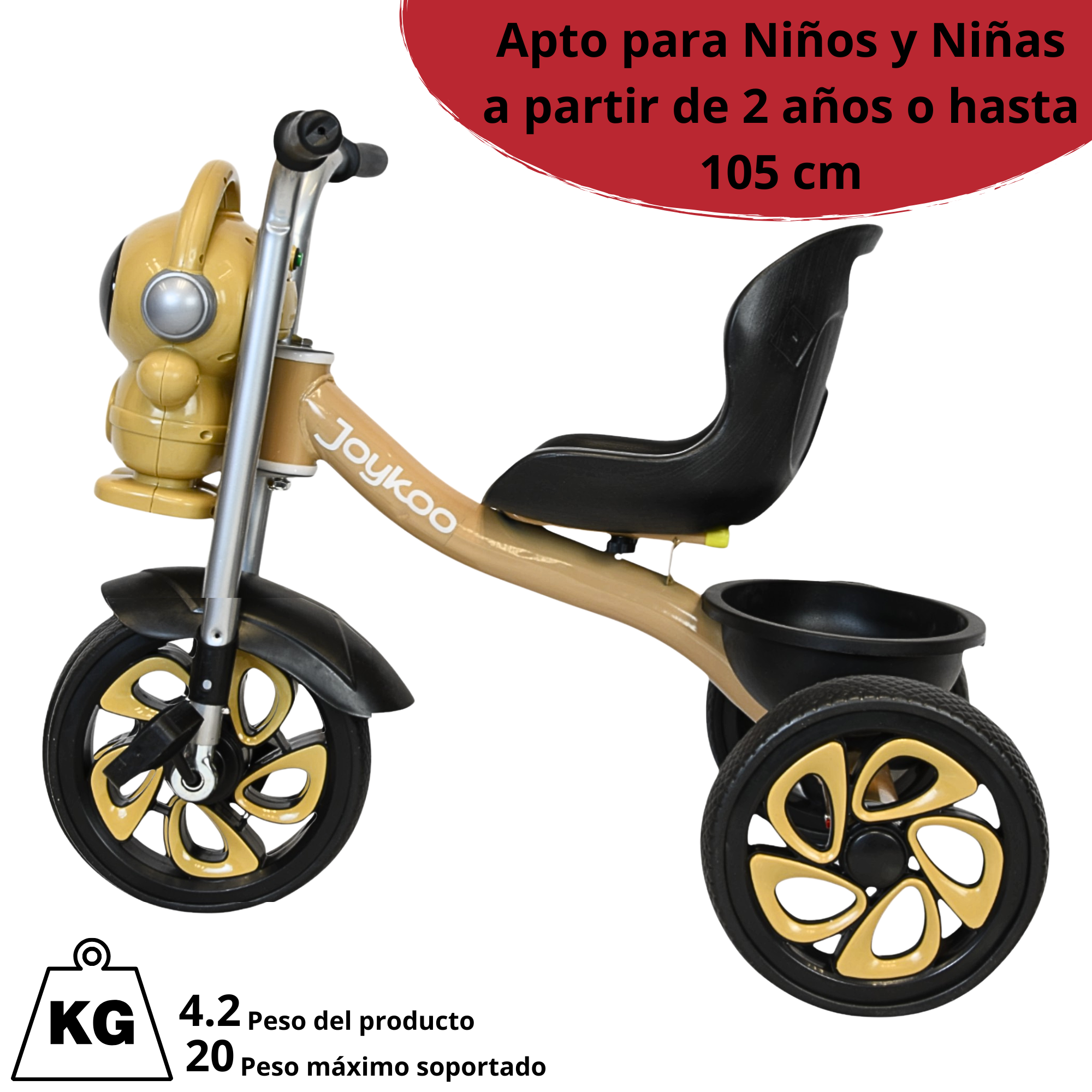 Foto 6 pulgar | Triciclo Para Niños Astronauta Con Luz Sonido Ruedas De Eva Y Canasta Trasera Apto A Partir De 2 Años Soporta