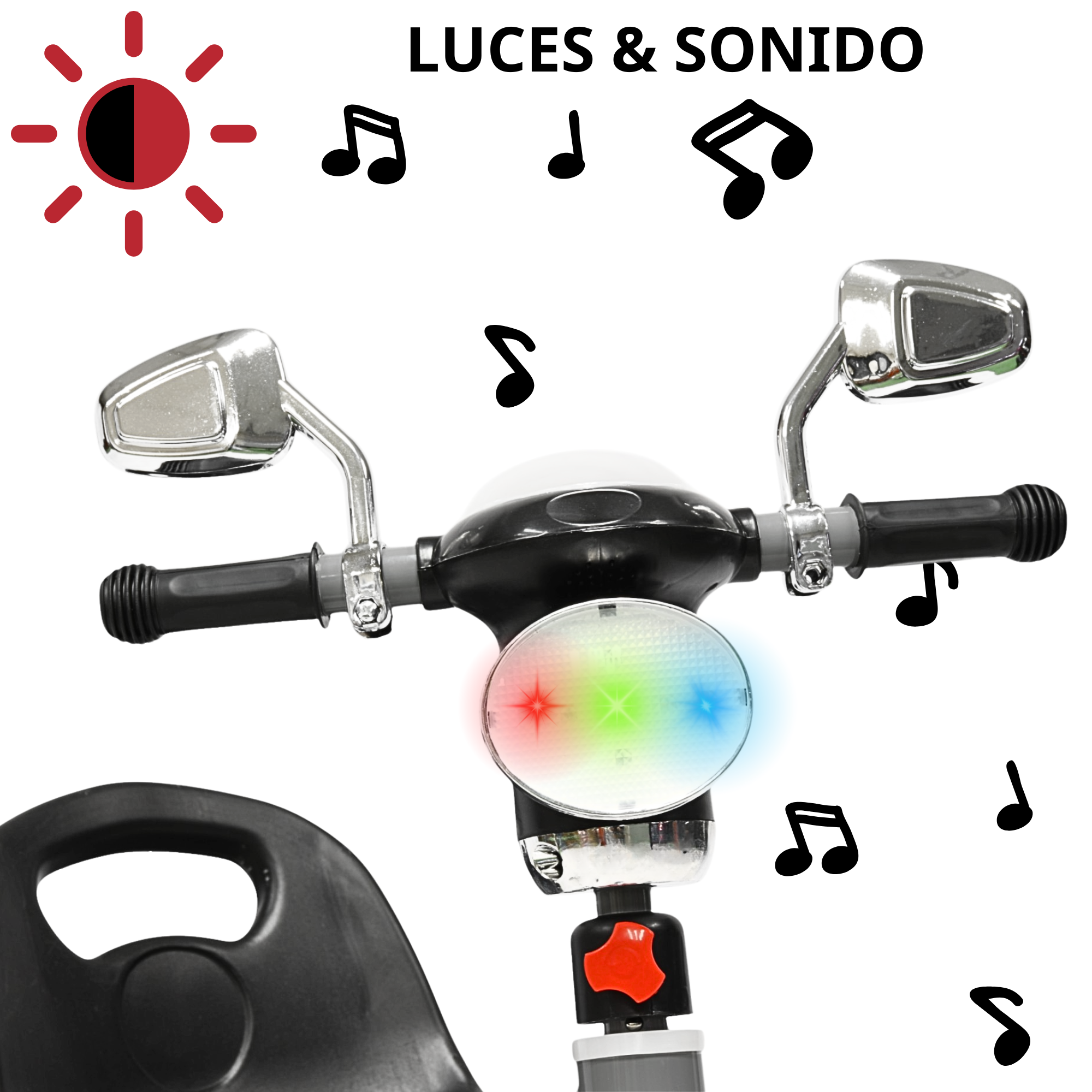 Foto 3 pulgar | Triciclo Para Niños Faro Con Luz Y Sonido Espejos Ruedas De Eva Apto A Partir De 2 Años - Gris