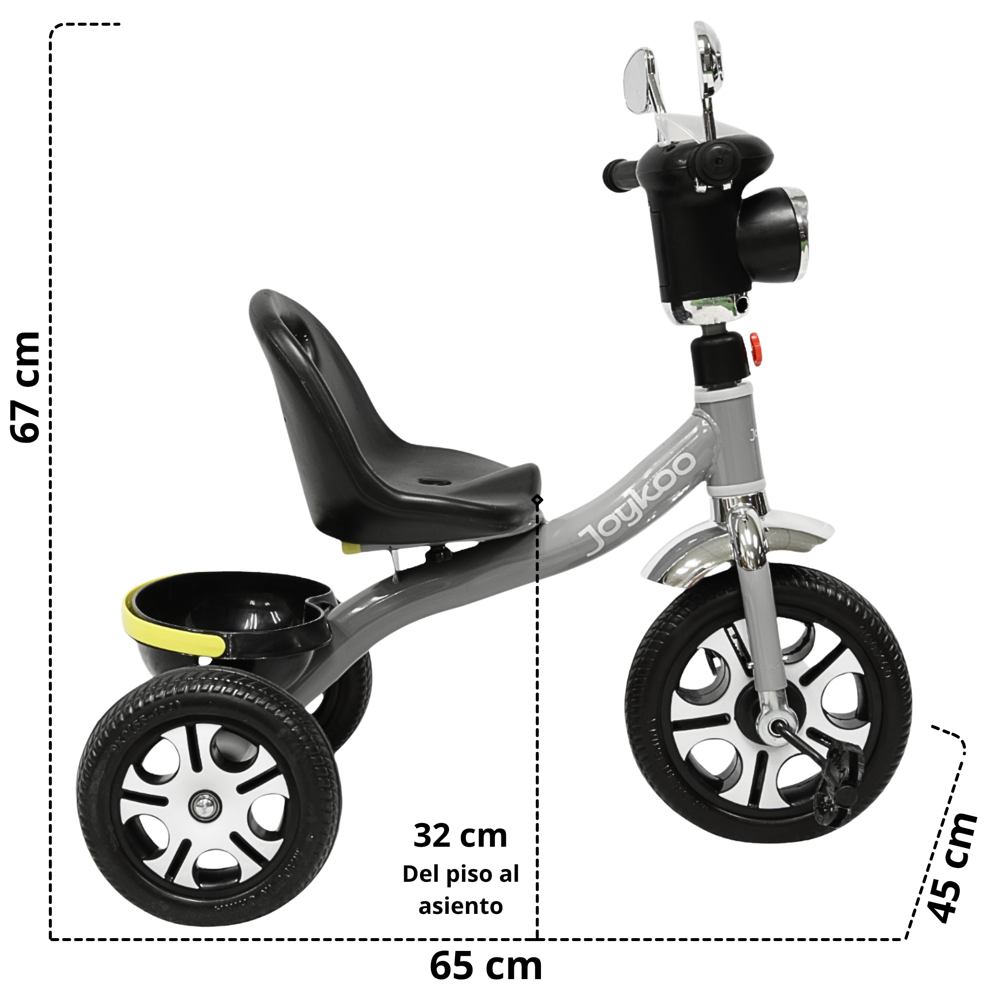 Foto 5 pulgar | Triciclo Para Niños Faro Con Luz Y Sonido Espejos Ruedas De Eva Apto A Partir De 2 Años - Gris