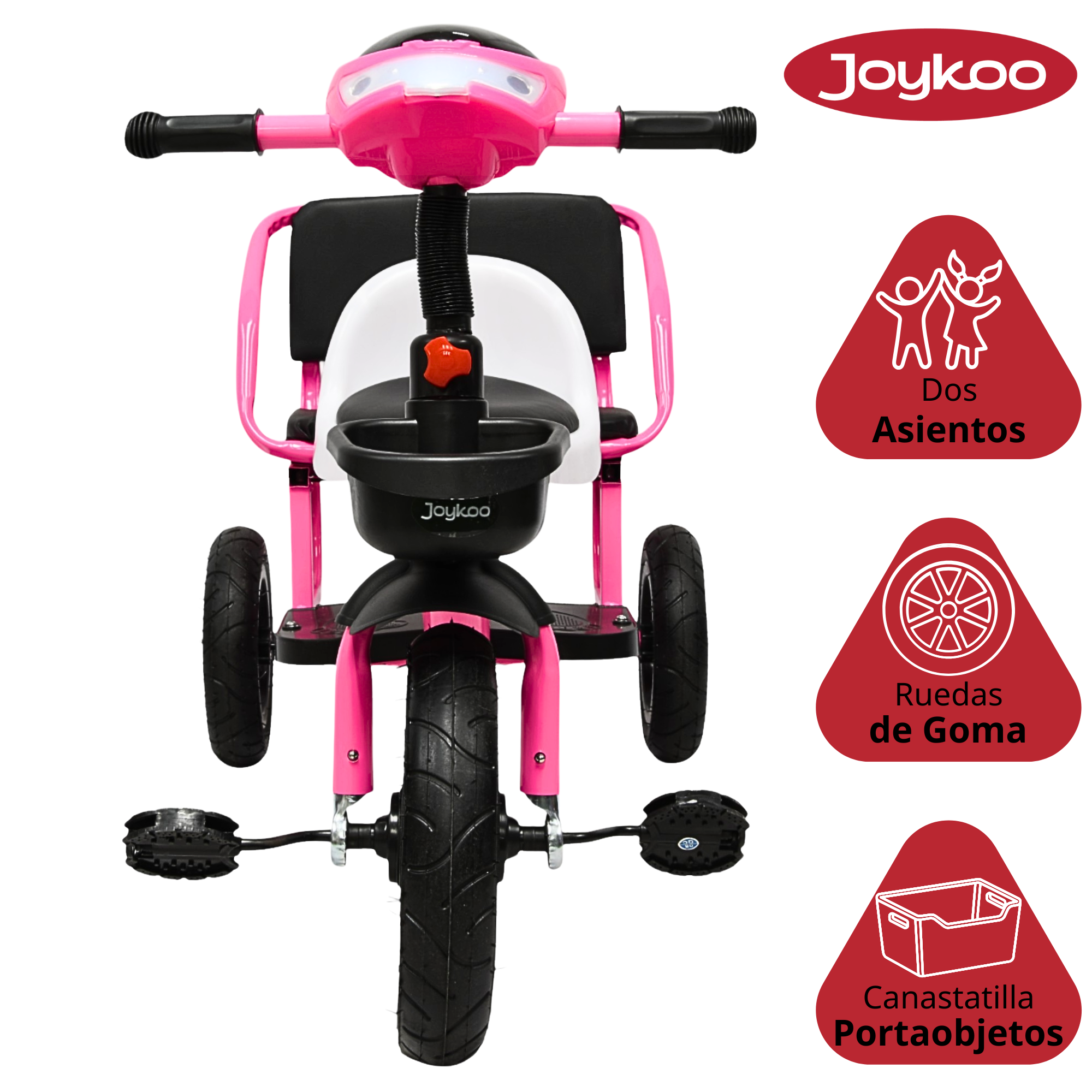 Foto 4 pulgar | Triciclo Para Niños Dos Asientos Torreta Con Luz Y Sonido Ruedas De Goma Apto A Partir De 2 Años - Rosa