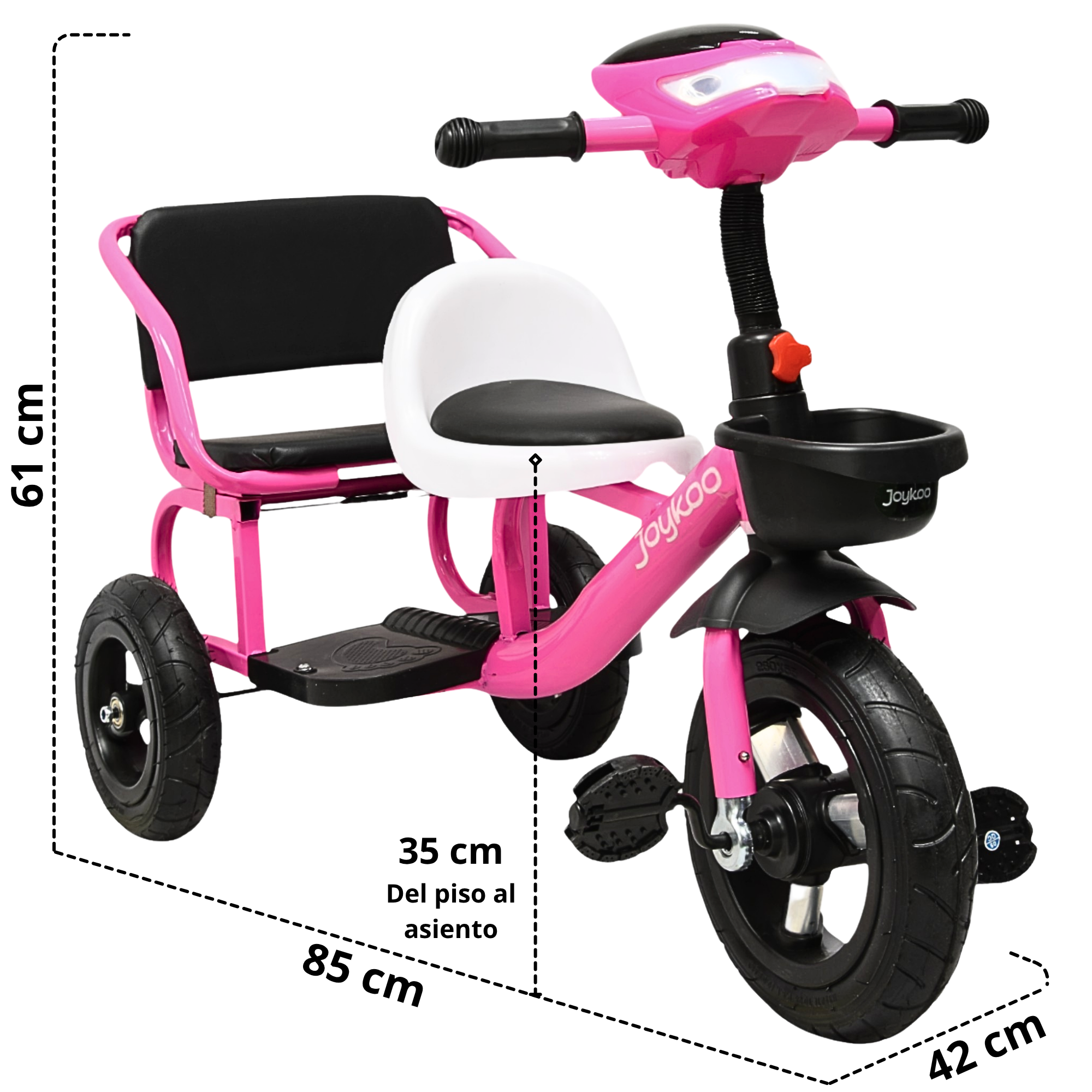 Foto 5 pulgar | Triciclo Para Niños Dos Asientos Torreta Con Luz Y Sonido Ruedas De Goma Apto A Partir De 2 Años - Rosa