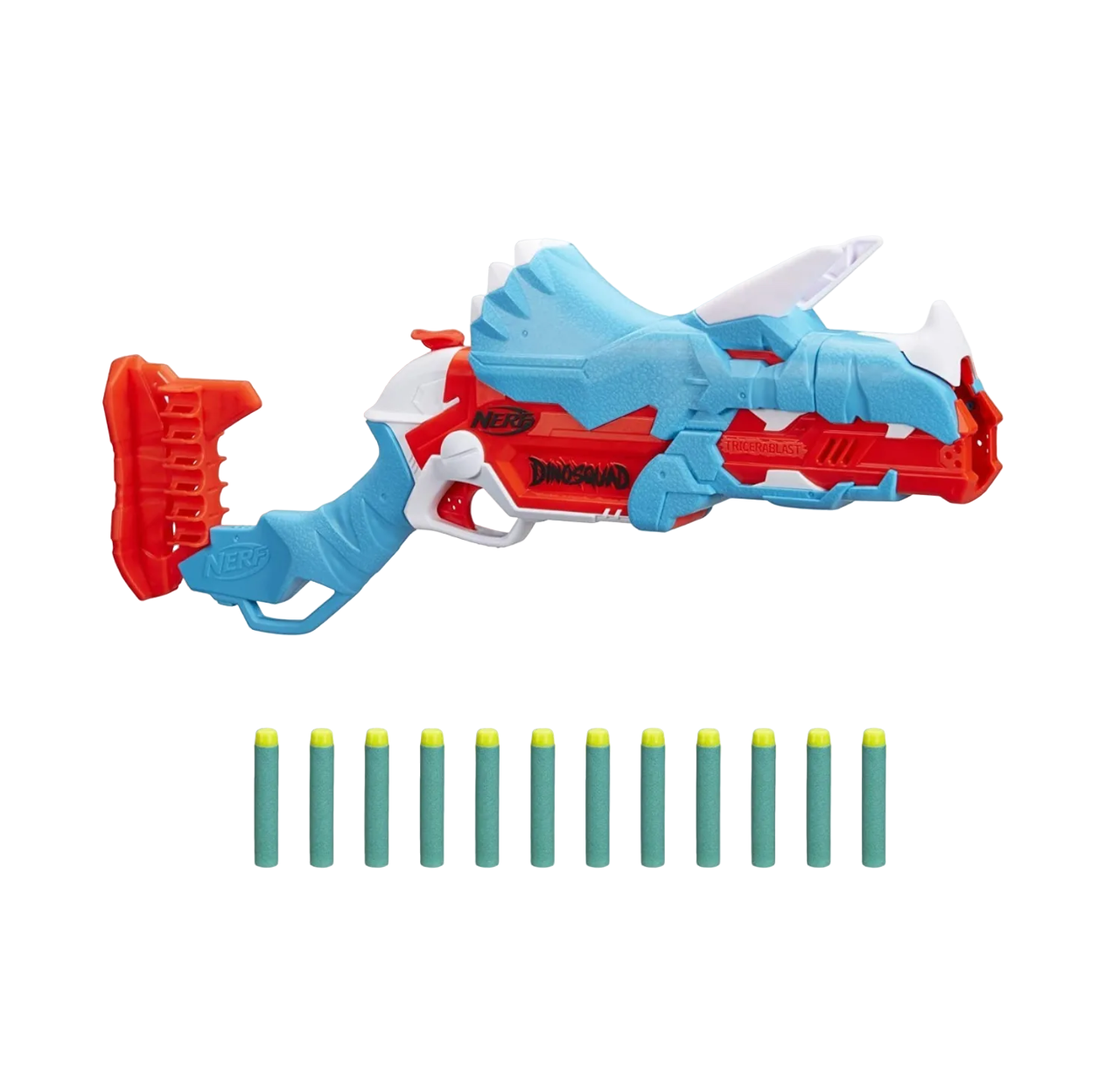 Lanzador Nerf Juguete de Proyectiles Multicolor Dinosquad Tricera Blast con 12 Dardos