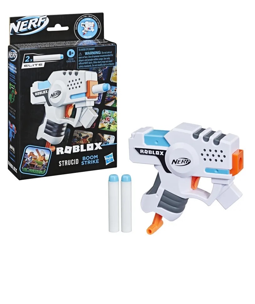 Foto 2 pulgar | Lanzador Nerf Hasbro Roblox Strucid Boom Strike color Blanco con 2 Dardos