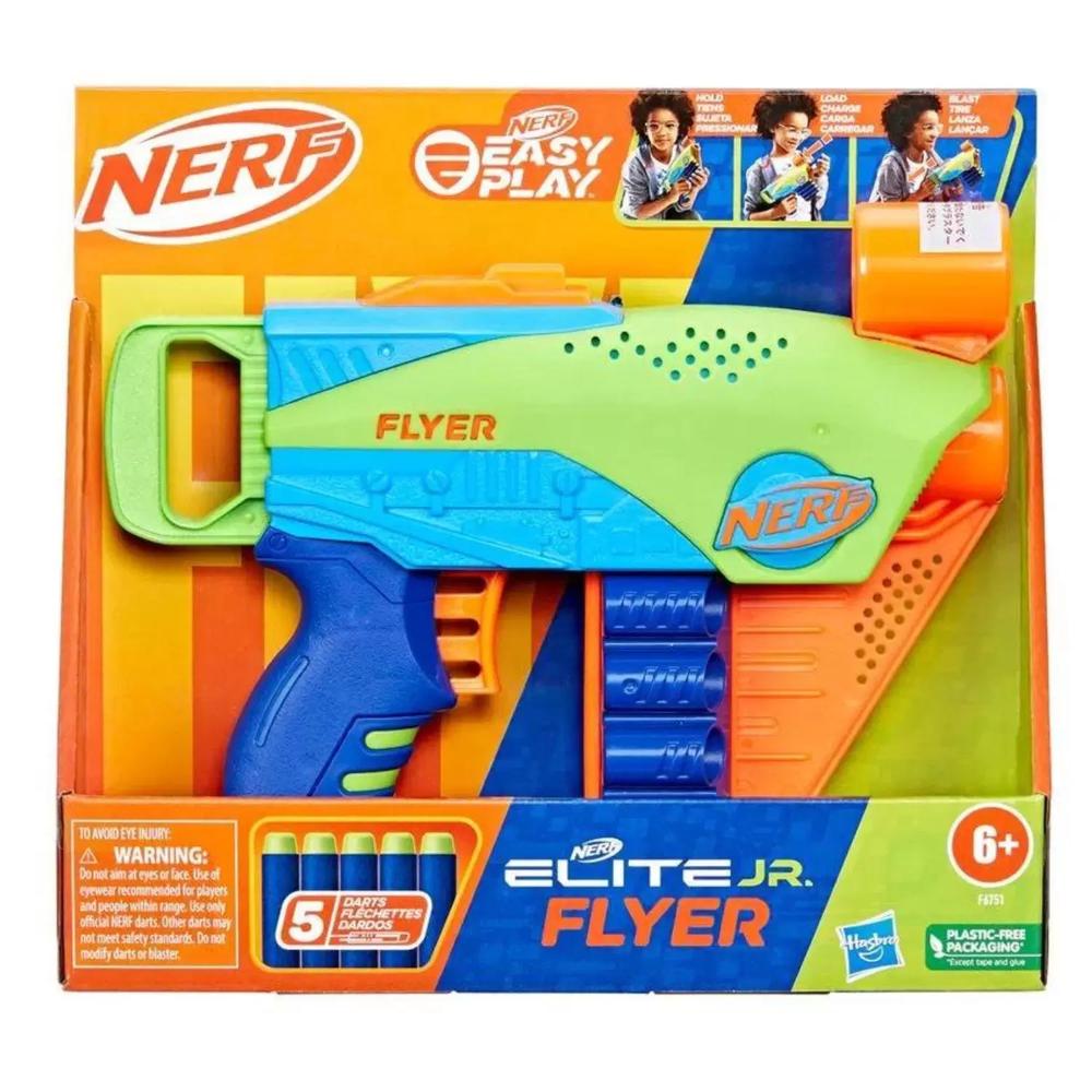 Lanzador Nerf Elite Jr: Flyer Multicolor con 5 Dardos