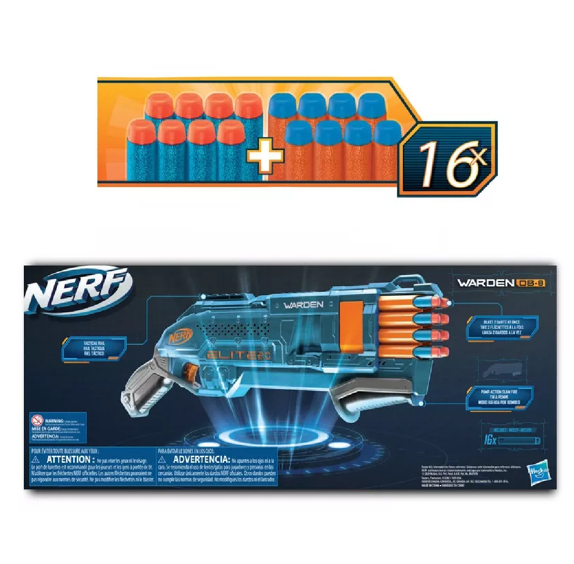 Foto 4 pulgar | Lanzador Nerf color Azul Oscuro 2.0 Warden Db-8 con 16 Dardos 8+