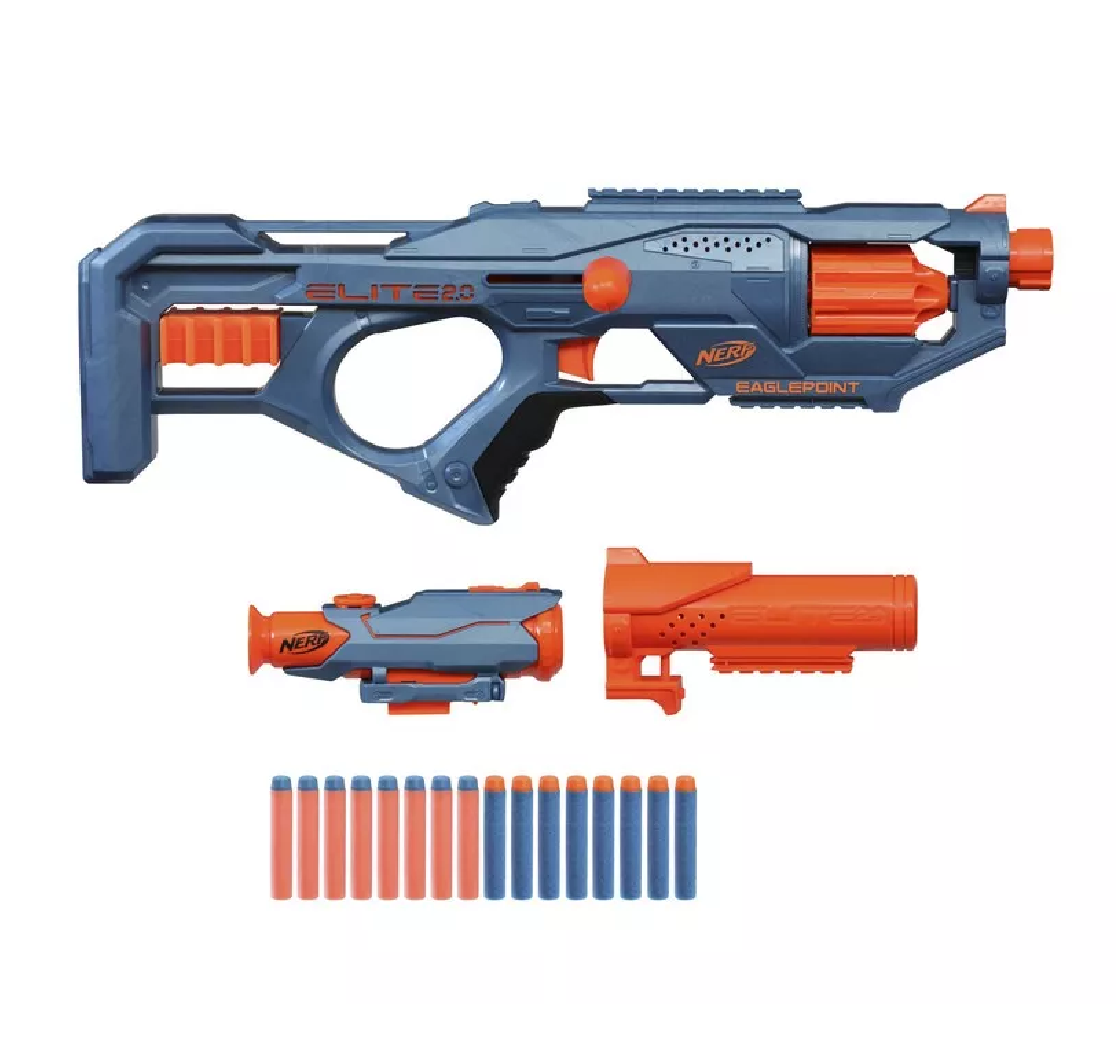 Lanzador Nerf color Azul 2.0 Eaglepoint Rd-8 con 16 Dardos 8+