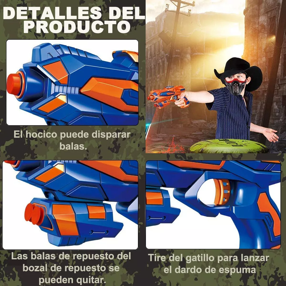 Foto 5 pulgar | 2 Pistola Belug de Juguete de Dardos Espuma Compatible Nerf color Azul / Naranja