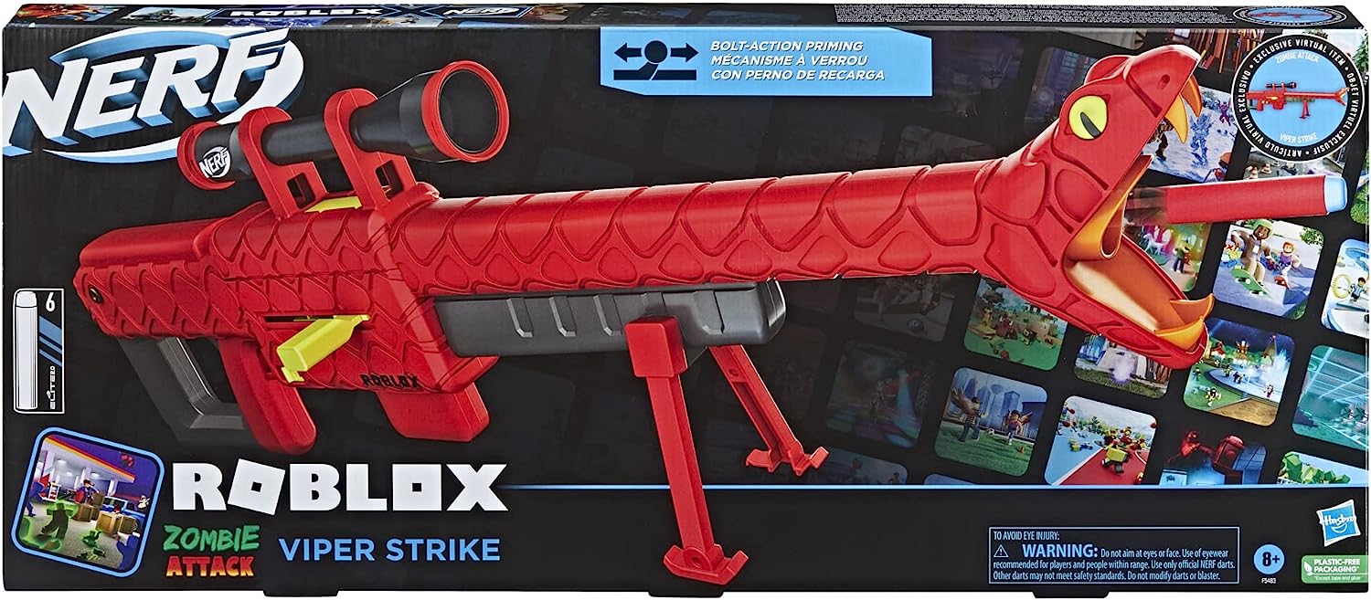 Foto 3 pulgar | Nerf Roblox Zombie Attack: Viper Strike Sniper-inspired Blaster Con Alcance, Código Para Artículo Virtual Exclusivo G