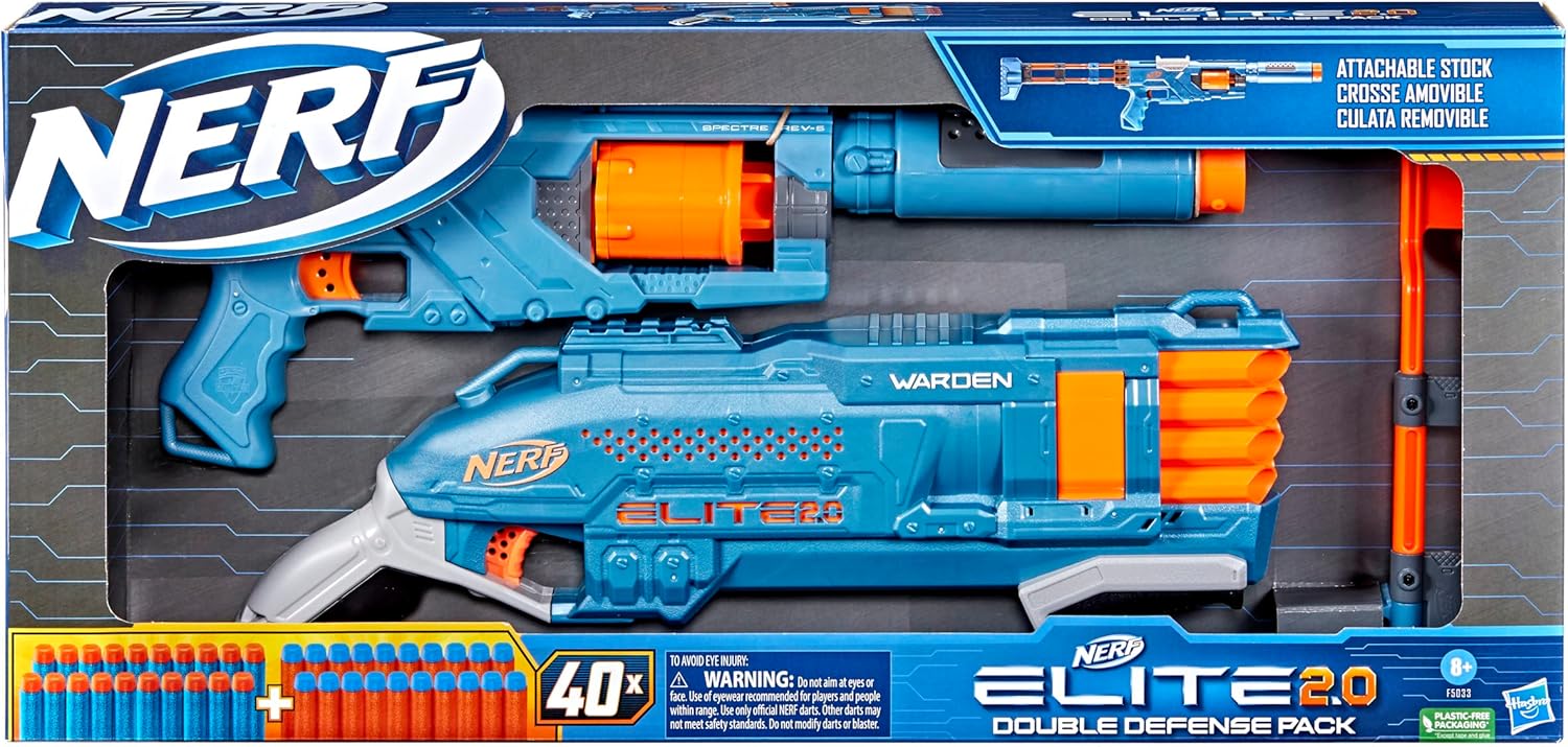 Nerf Elite 2.0, Doble Defensa Pack, 2 Lanzadores