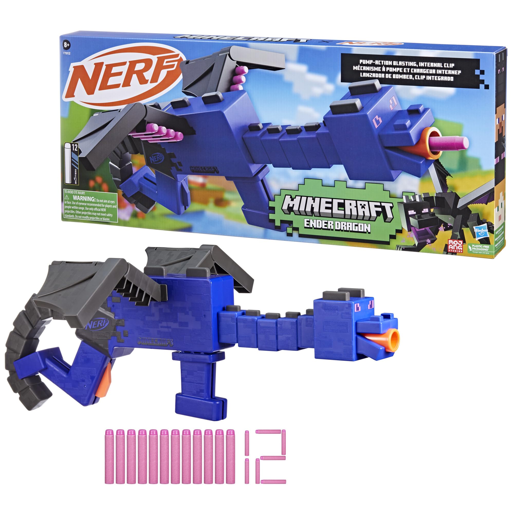 Foto 8 pulgar | Blaster Nerf Minecraft Ender Dragon Con 12 Dardos De Espuma Elite - Venta Internacional.