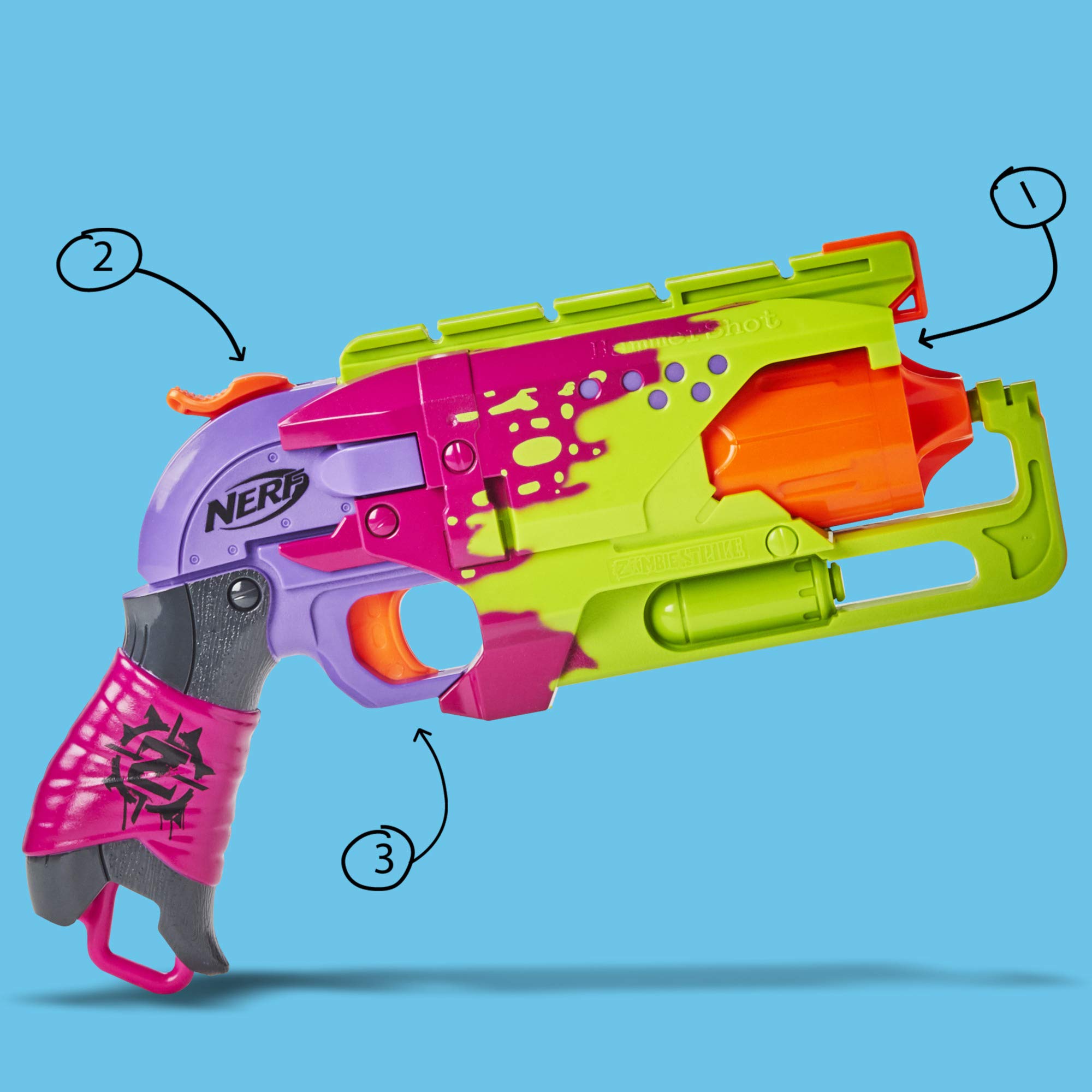 Foto 5 pulgar | Lanzador Nerf Zombie Strike Hammershot Blaster Splatter 5 Dardos - Venta Internacional
