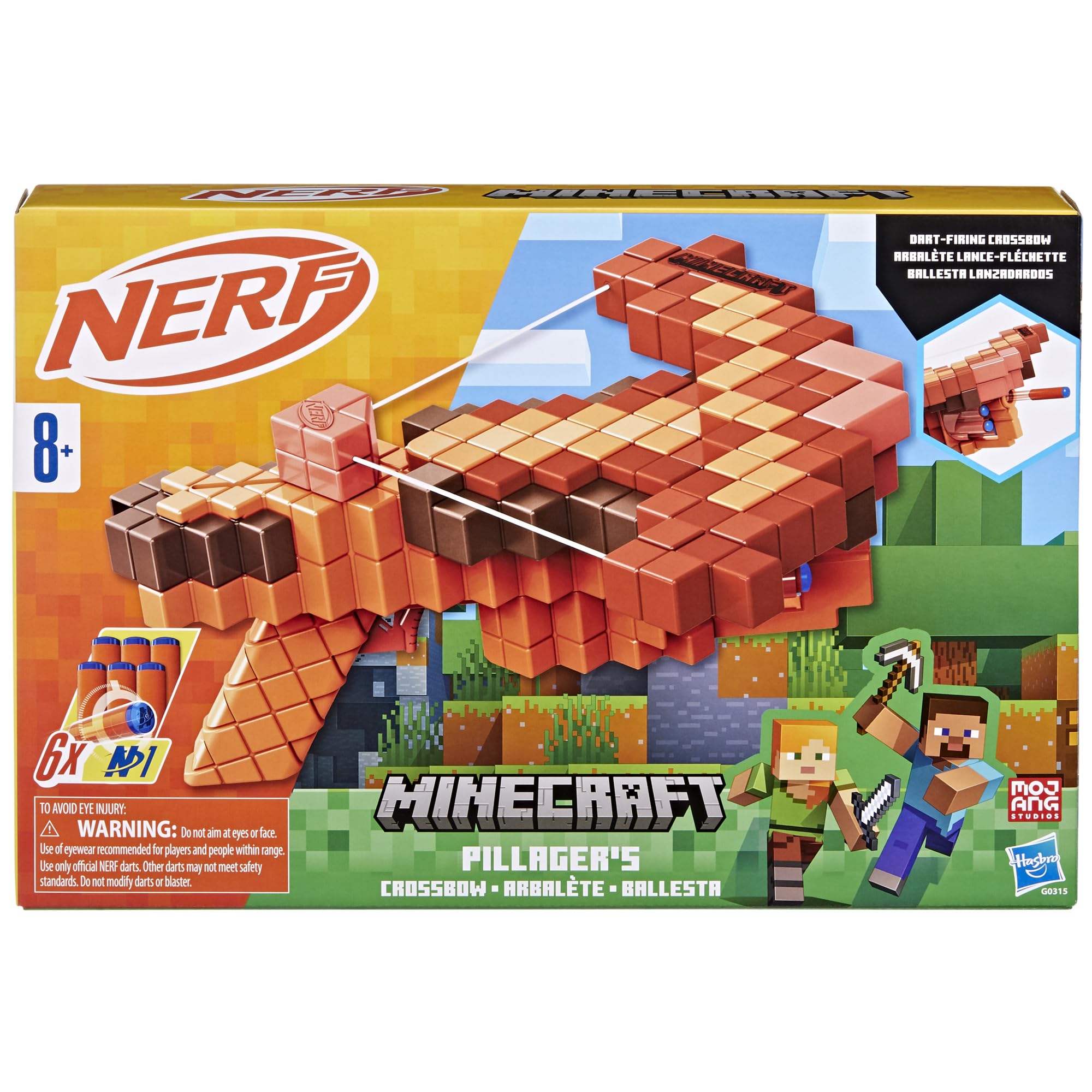Foto 2 | Ballesta Dart Blaster Nerf Pillager De Minecraft Con 6 Dardos - Venta Internacional.