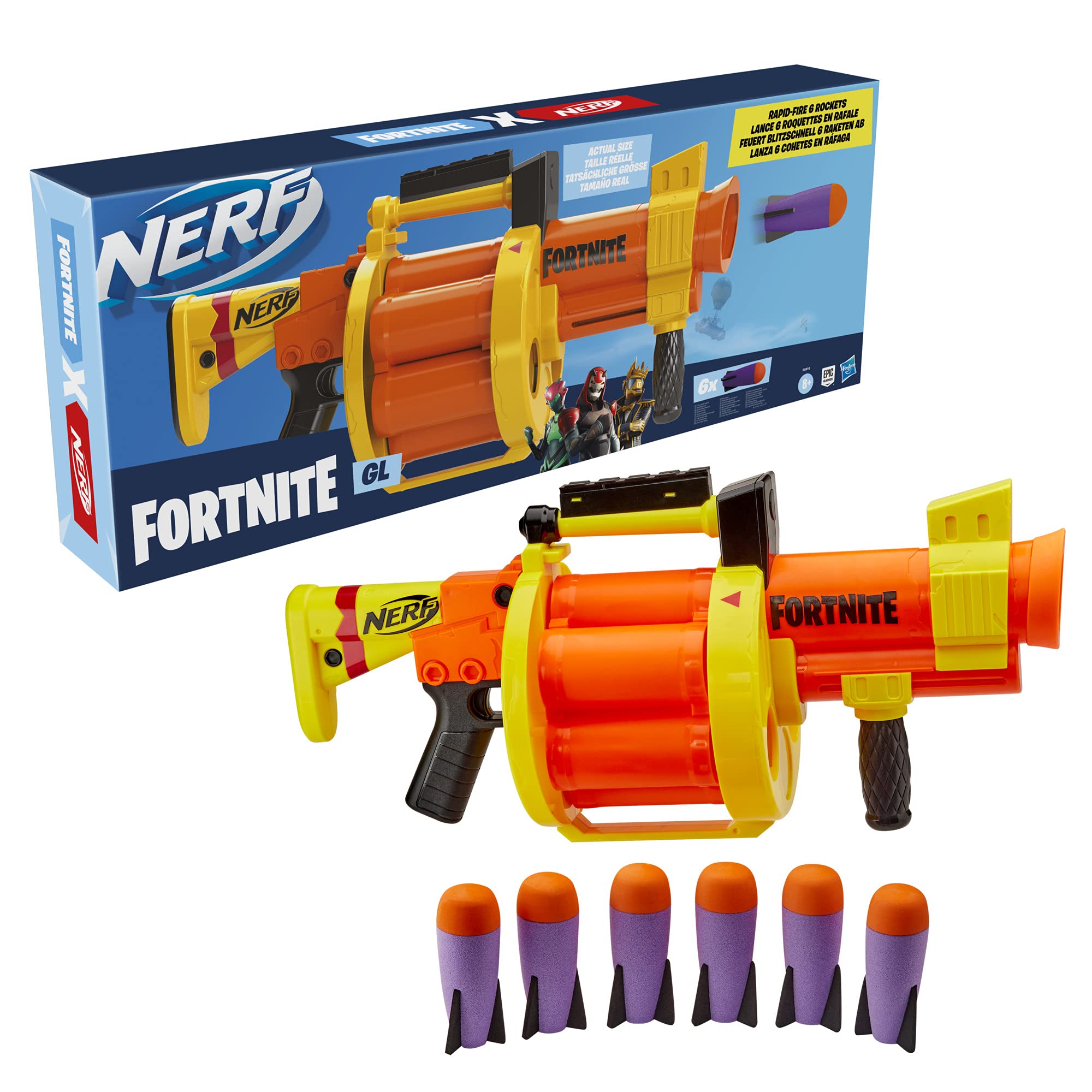 Foto 4 pulgar | Blaster Nerf Fortnite Gl: Lanzamiento De Cohetes Con 6 Cohetes, Color Naranja - Venta Internacional.
