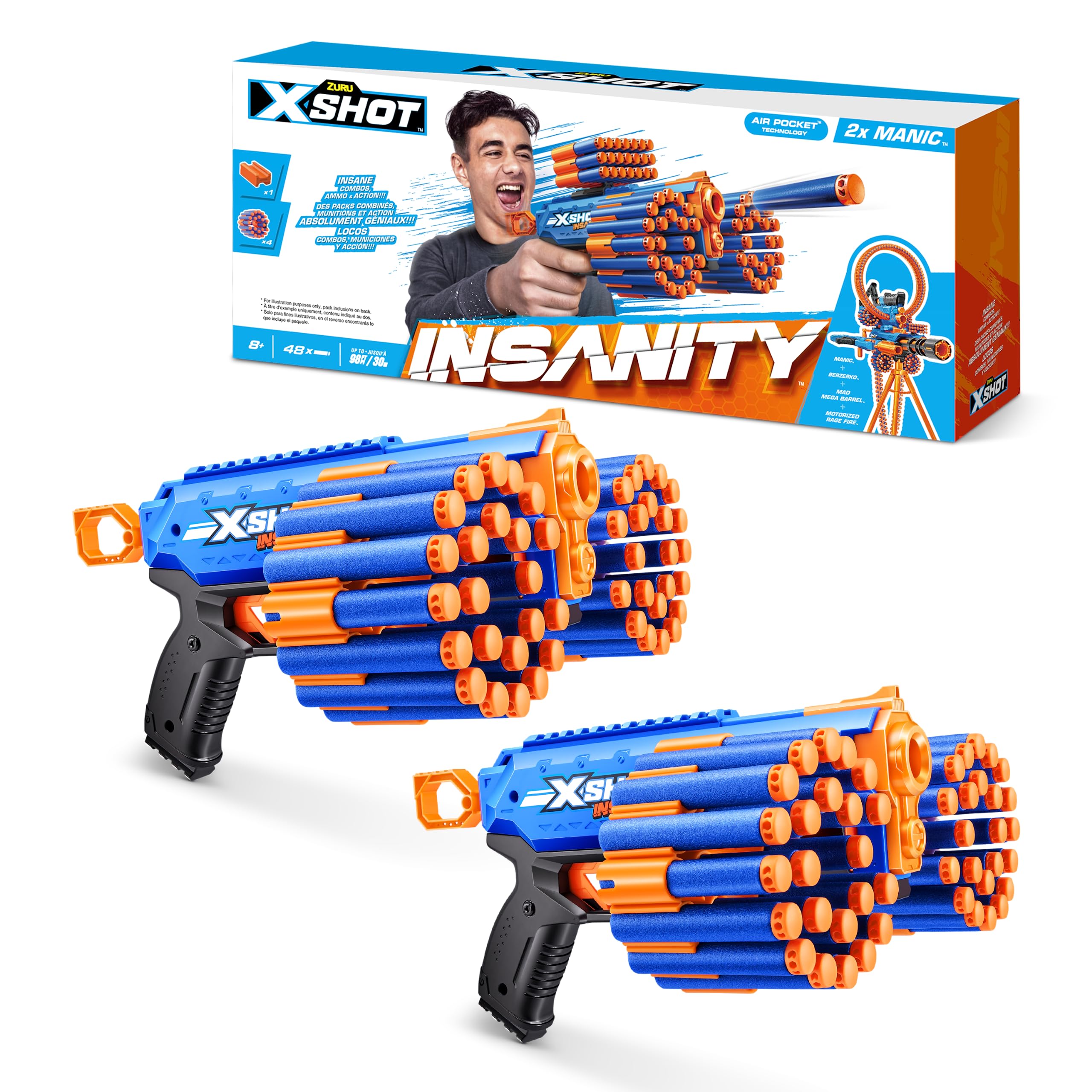 Foto 3 pulgar | Lanzador Xshot X-shot Insanity Manic Blaster Para Exteriores Con 48 Dardos - Venta Internacional.