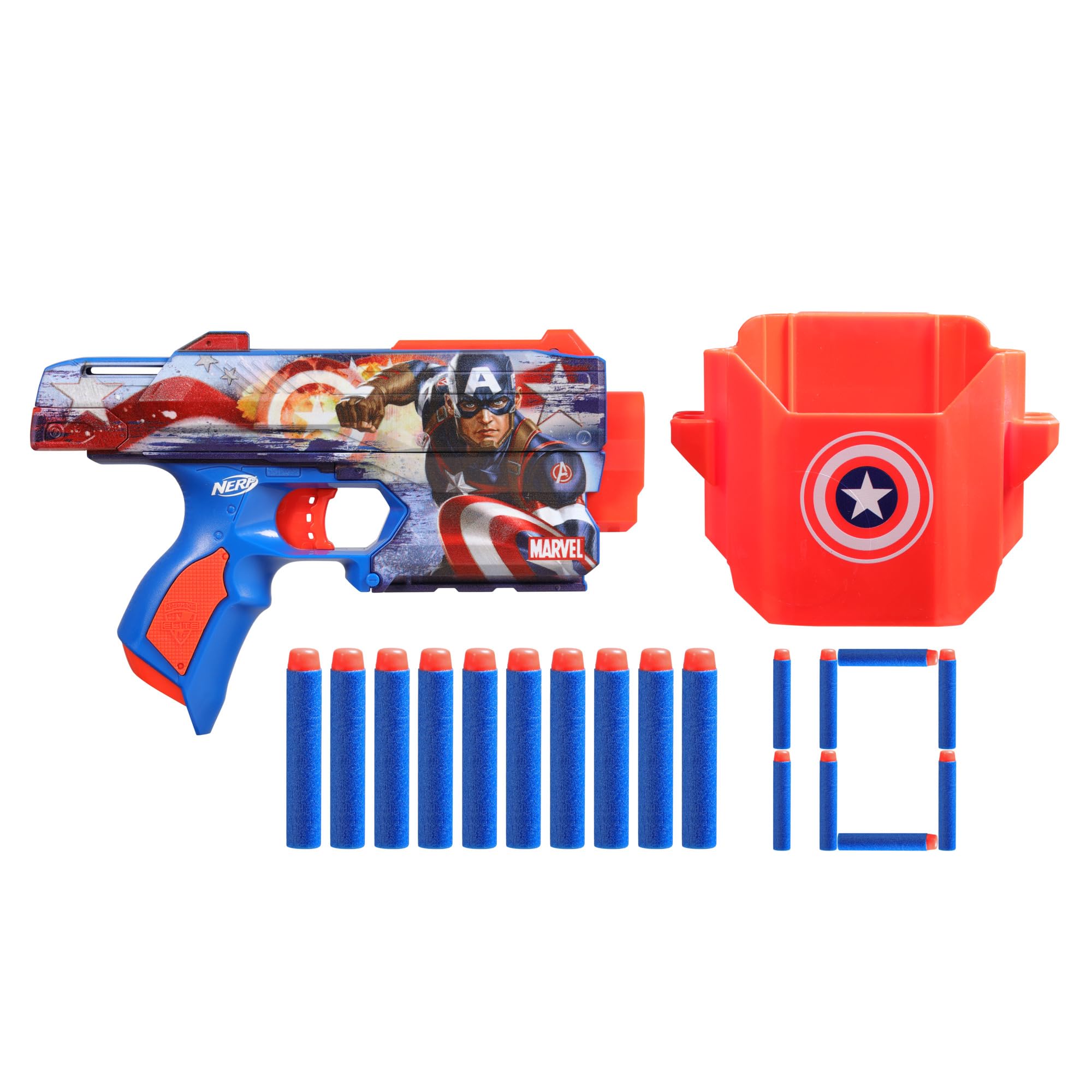 Foto 2 pulgar | Dart Blaster Nerf Marvel Capitán América Con 10 Dardos De Élite - Venta Internacional.
