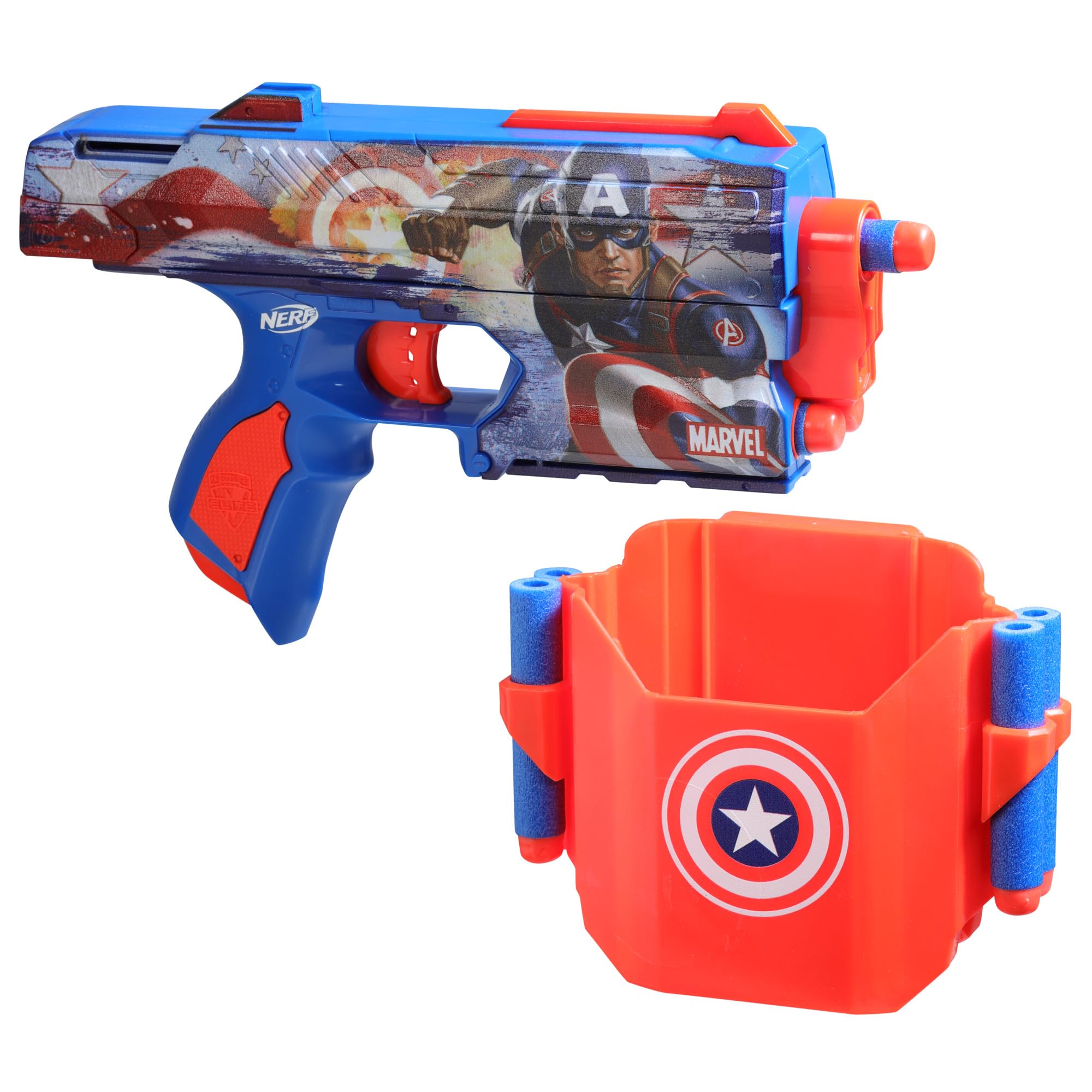 Foto 3 pulgar | Dart Blaster Nerf Marvel Capitán América Con 10 Dardos De Élite - Venta Internacional.