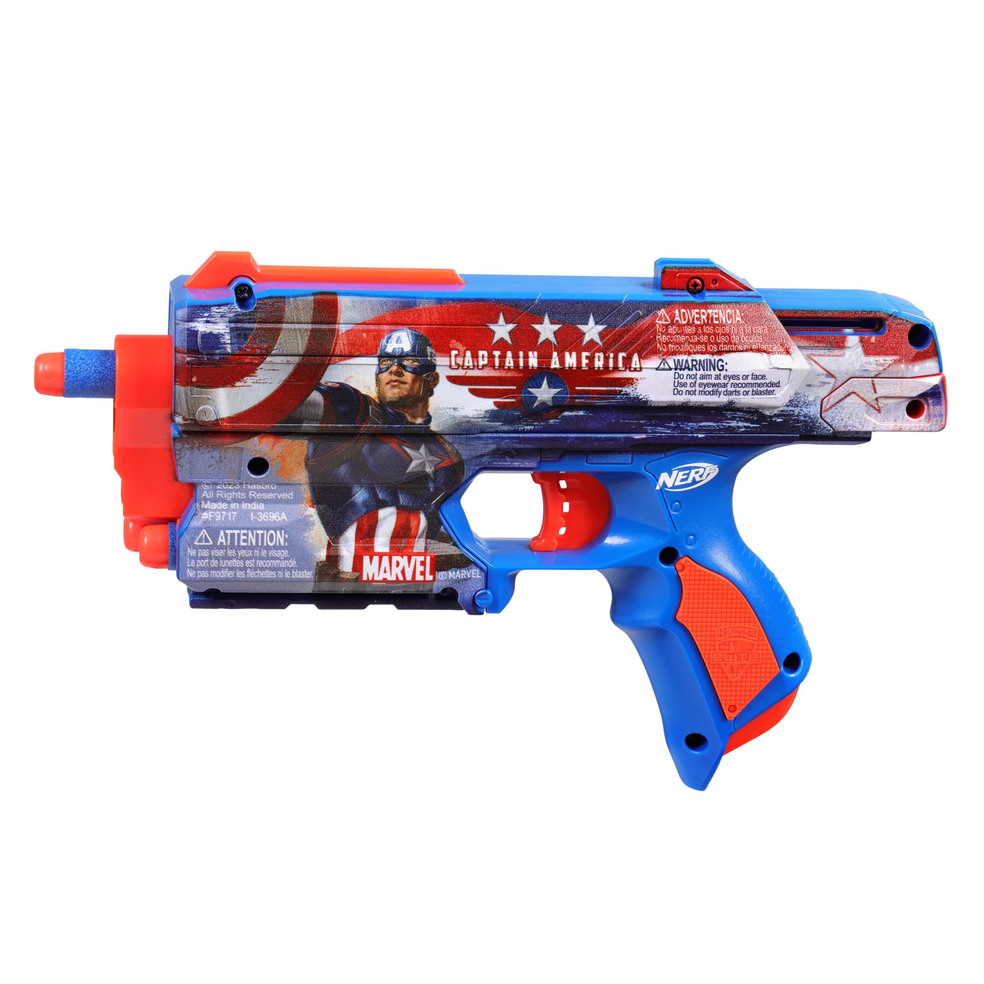 Foto 5 pulgar | Dart Blaster Nerf Marvel Capitán América Con 10 Dardos De Élite - Venta Internacional.