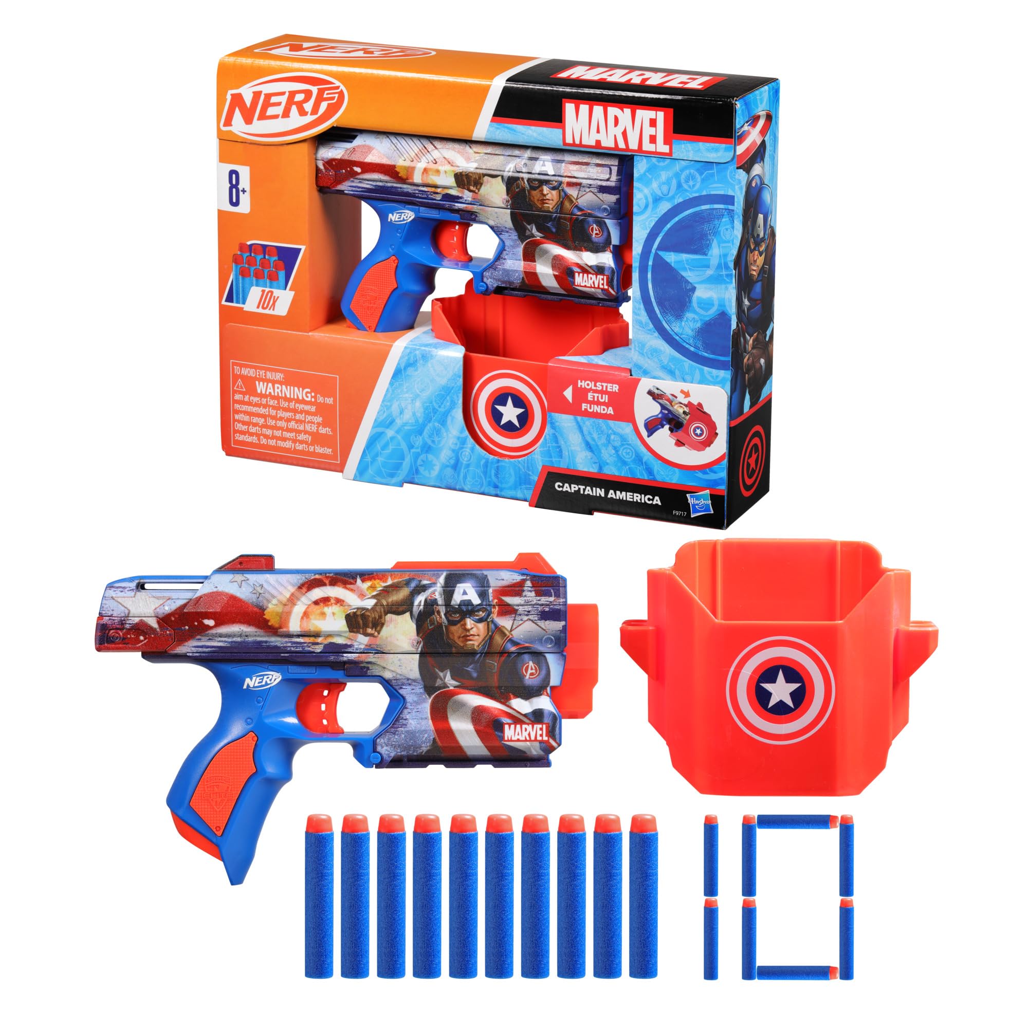 Foto 6 pulgar | Dart Blaster Nerf Marvel Capitán América Con 10 Dardos De Élite - Venta Internacional.