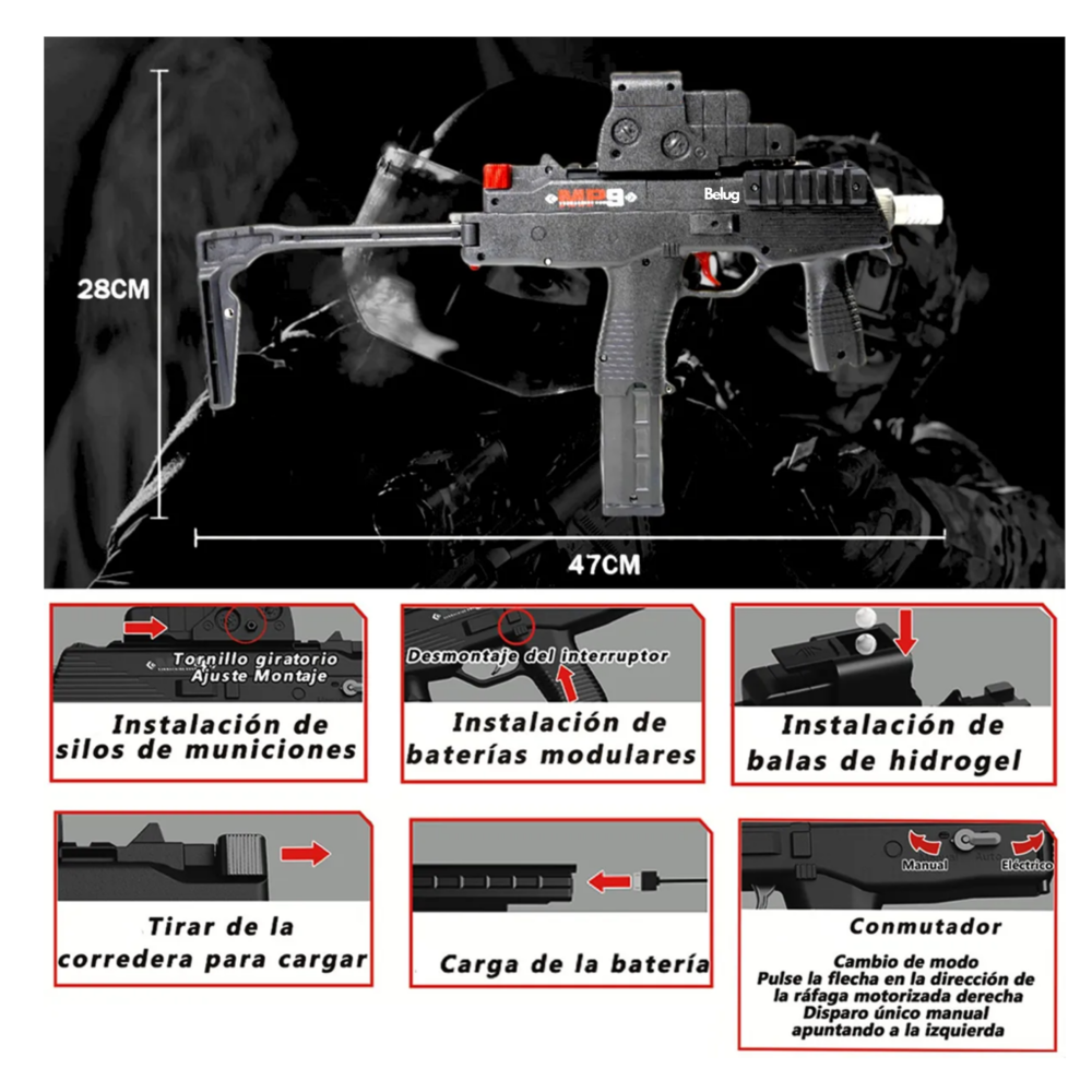Foto 4 pulgar | Pistola Hidrogel Nailon Rifle Eléctrica Belug,  Negro