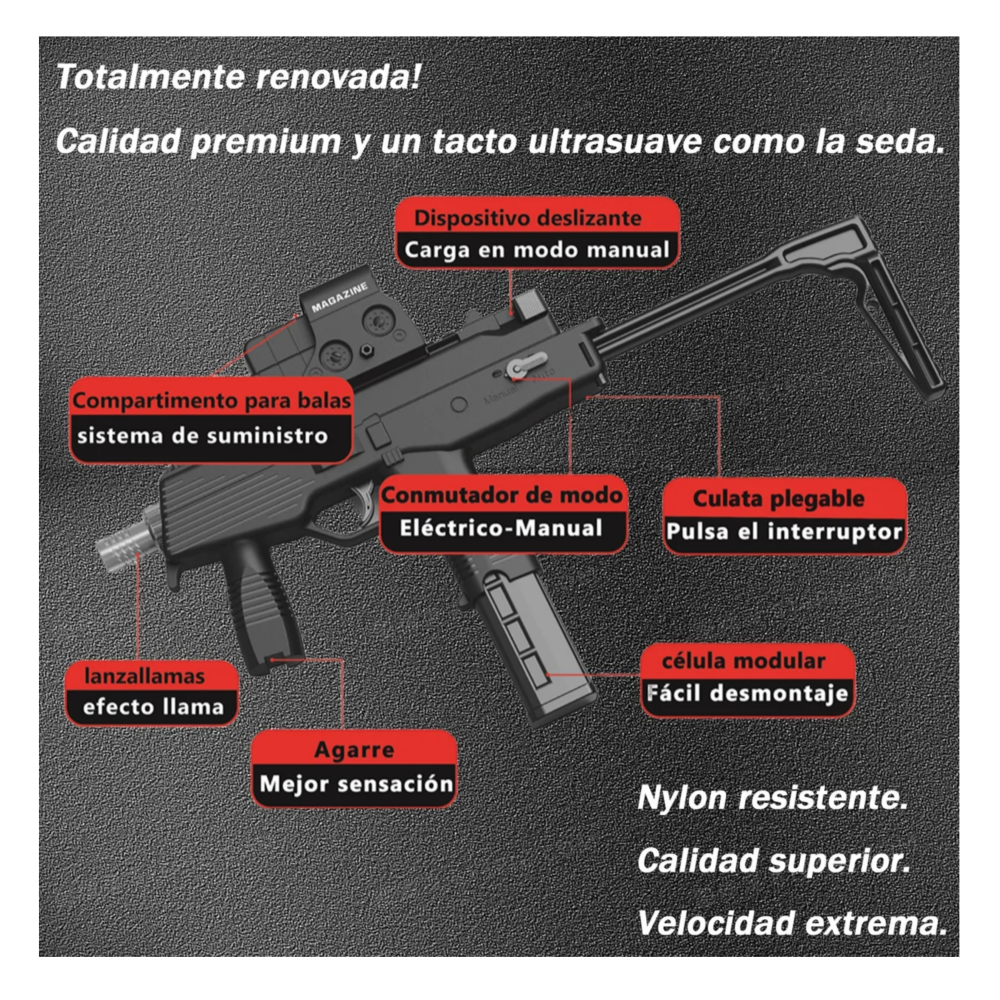 Foto 5 | Pistola Hidrogel Nailon Rifle Eléctrica Lab.g,  Negro