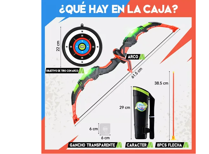 Foto 6 pulgar | Tiro con Arco con Luces y 8 Flechas para Niños