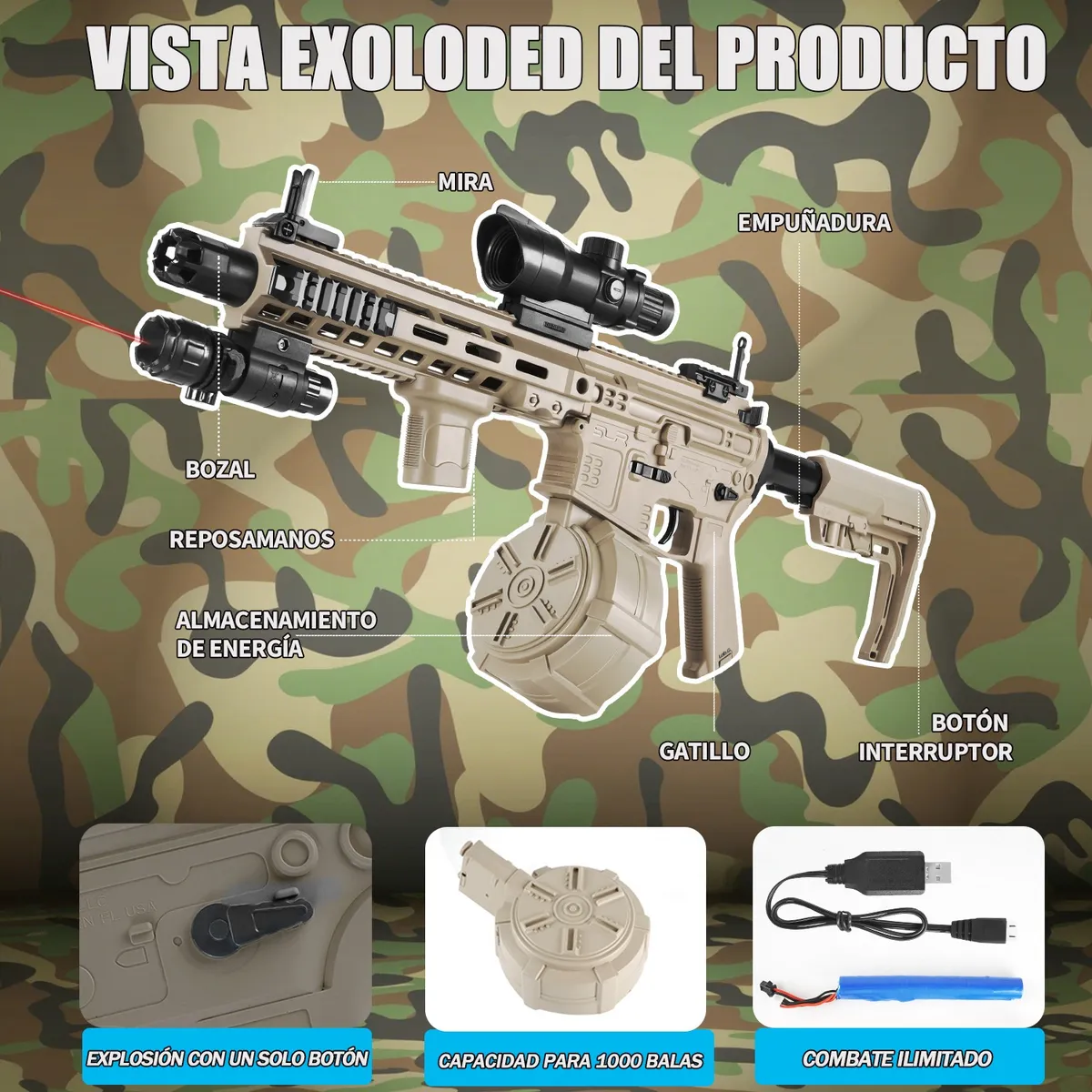 Foto 5 pulgar | Pistolas Lanzador  Lab.g  Juguete 21pz Beige