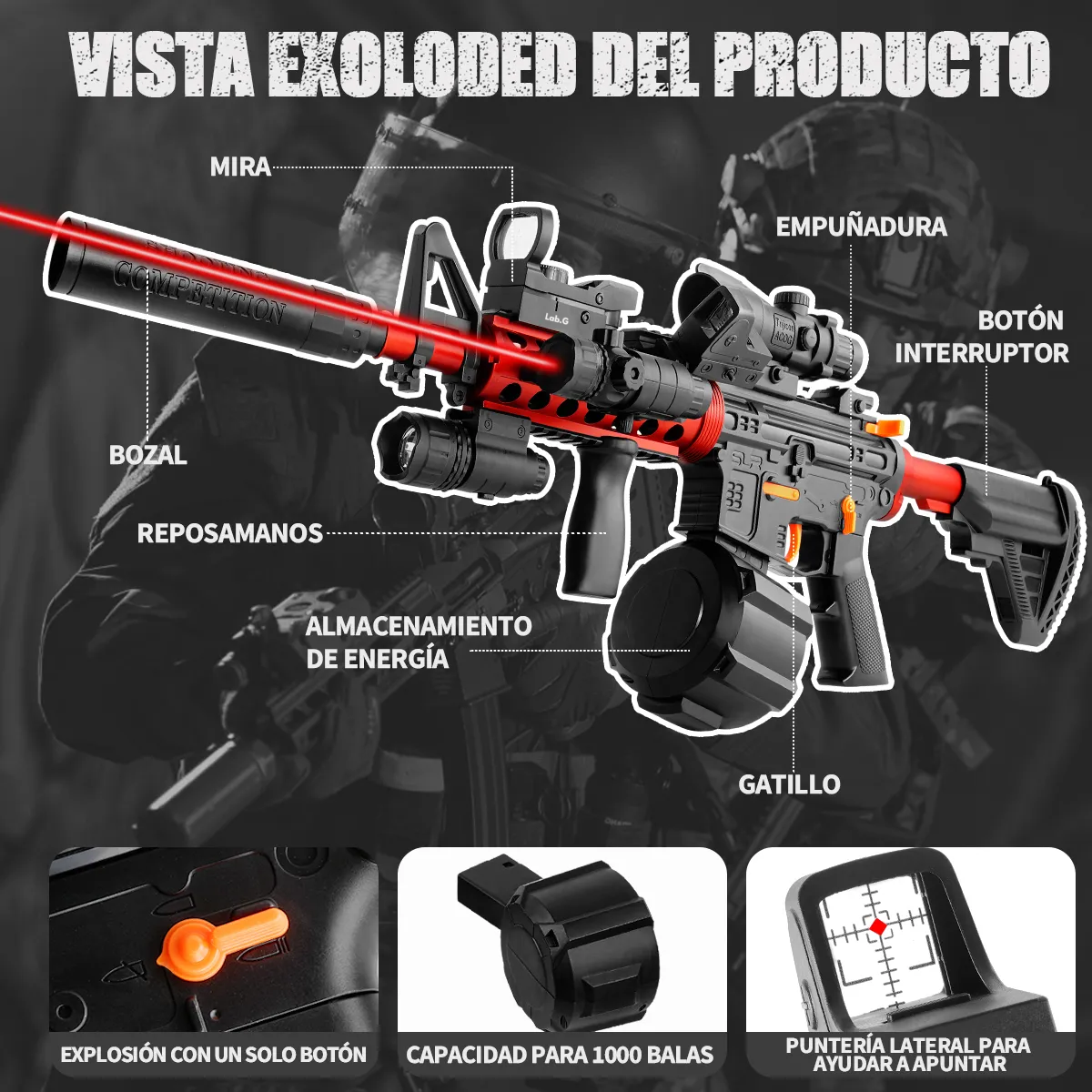 Foto 5 | Pistola De Hidrogel  Lab.g Negro Rojo