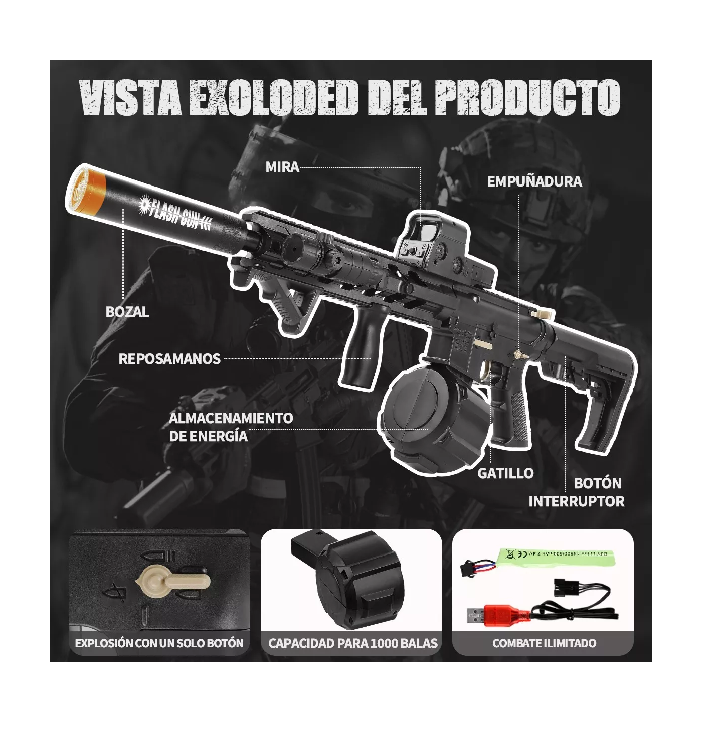 Foto 3 pulgar | Pistola Hidrogel Lanzador Juguete Negro