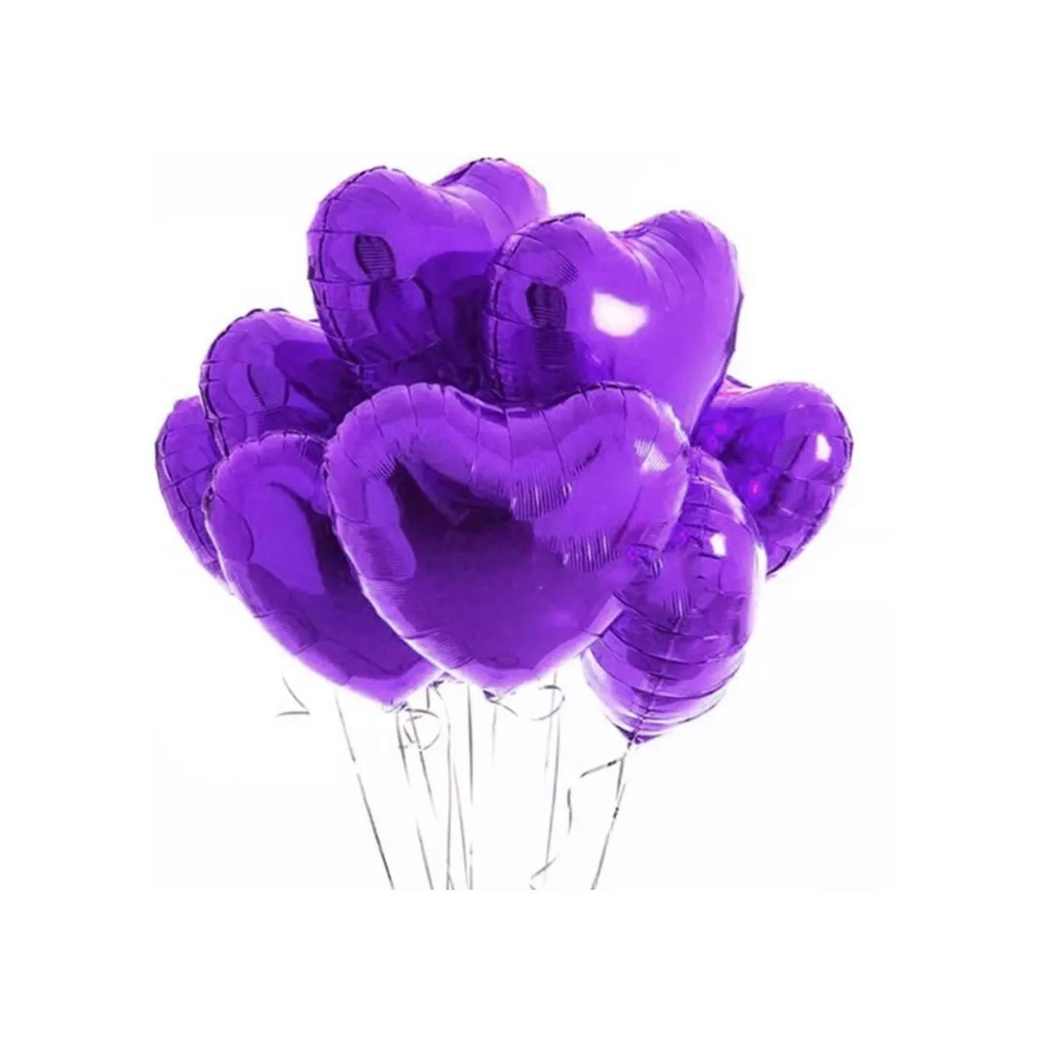 Foto 2 pulgar | Paquete de 5pz Globos Metálicos en Forma de Corazón color Púrpura