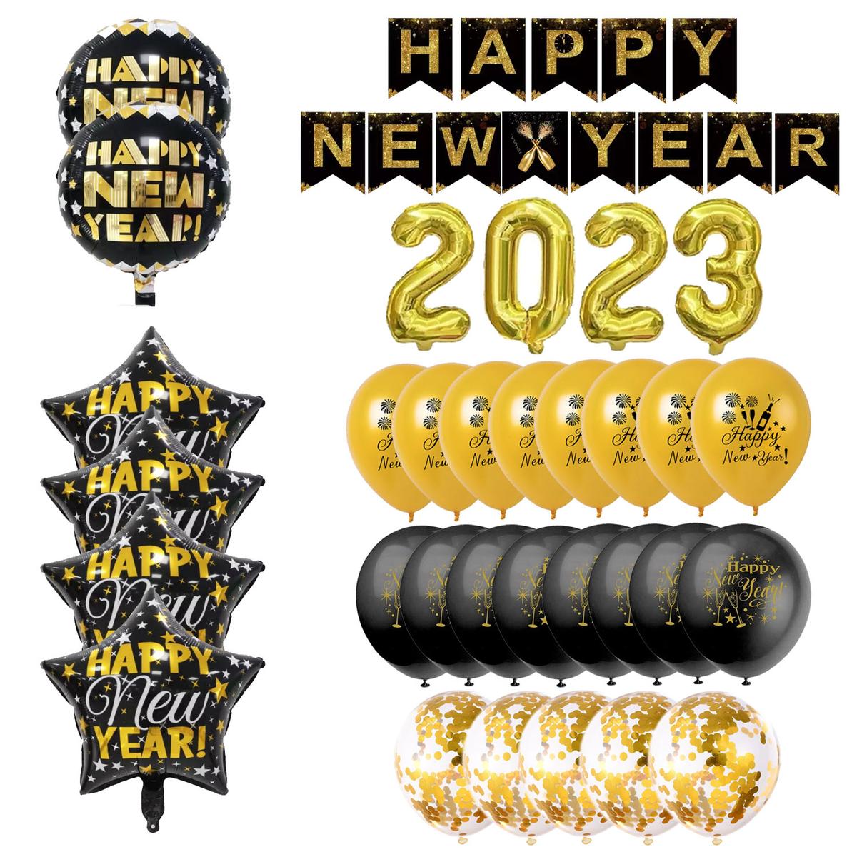 Adornos De Feliz Año Nuevo VentDepot Mxmyr-003 3 Paquetes De Kit De Año Nuevo Papel-látex Negro-dorado