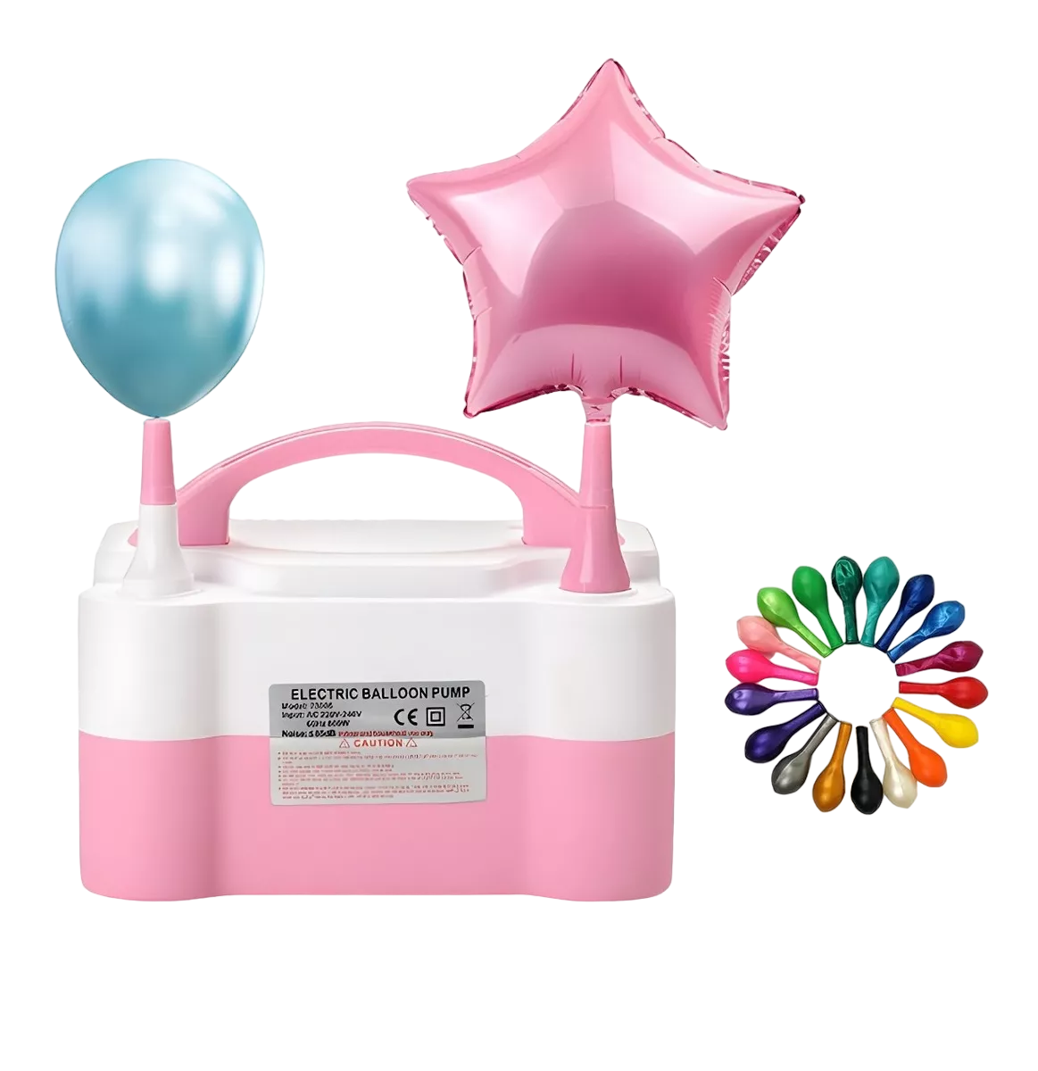 Foto 2 pulgar | Bomba Eléctrica para Inflar Globos + 100 Globos de Látex Rosa con Blanco