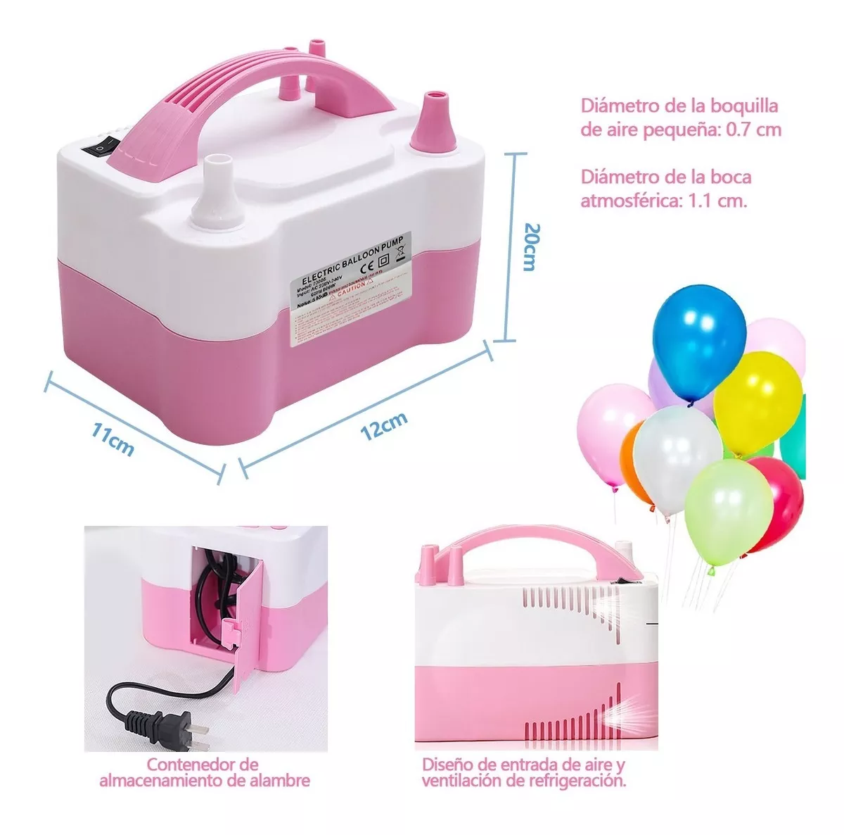 Foto 4 pulgar | Bomba Eléctrica para Inflar Globos + 100 Globos de Látex Rosa con Blanco