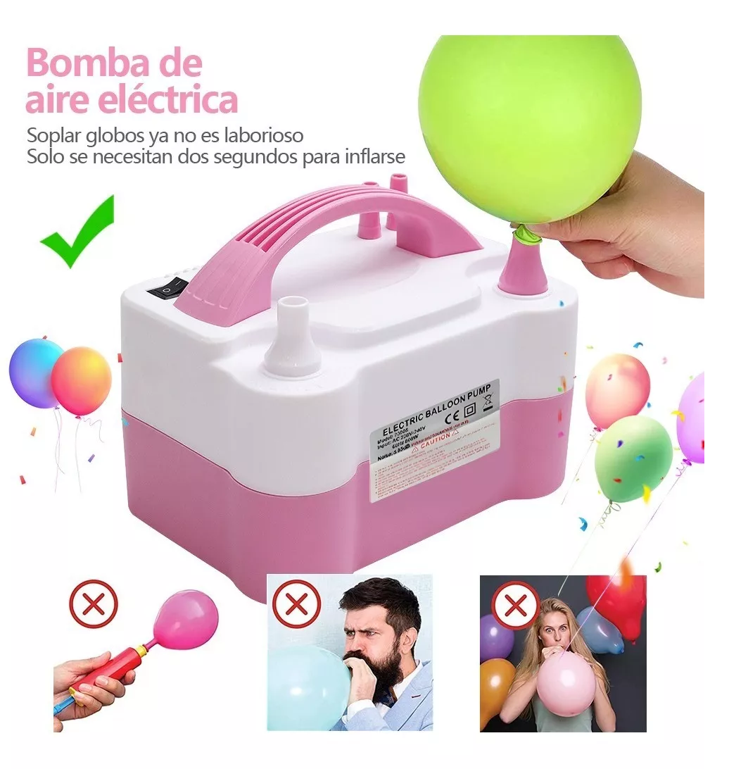 Foto 5 pulgar | Bomba Eléctrica para Inflar Globos + 100 Globos de Látex Rosa con Blanco