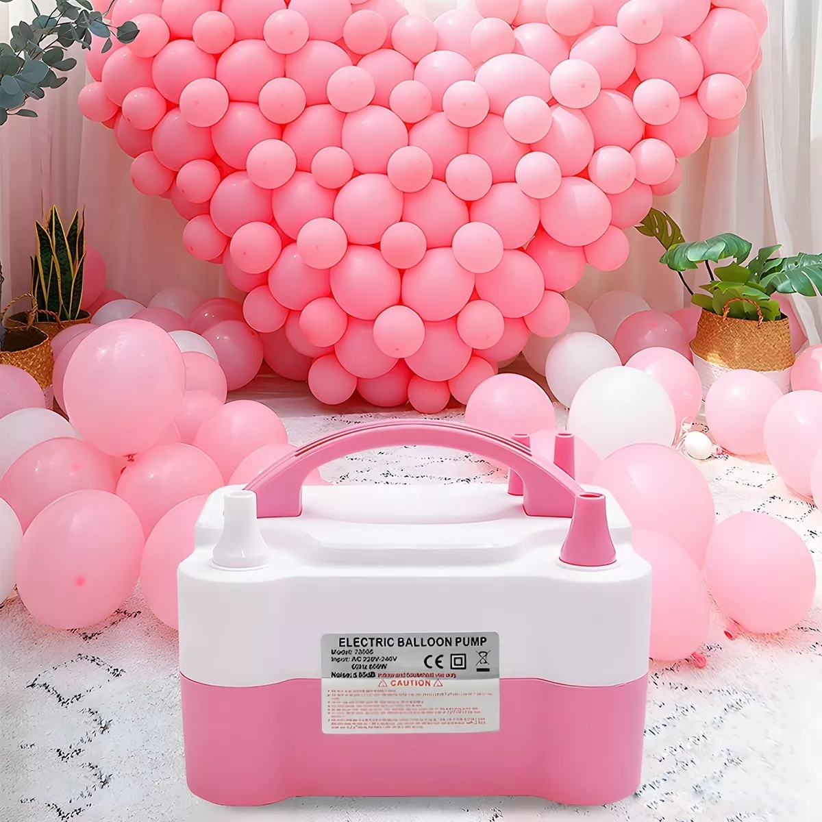 Foto 6 pulgar | Bomba Eléctrica para Inflar Globos + 100 Globos de Látex Rosa con Blanco