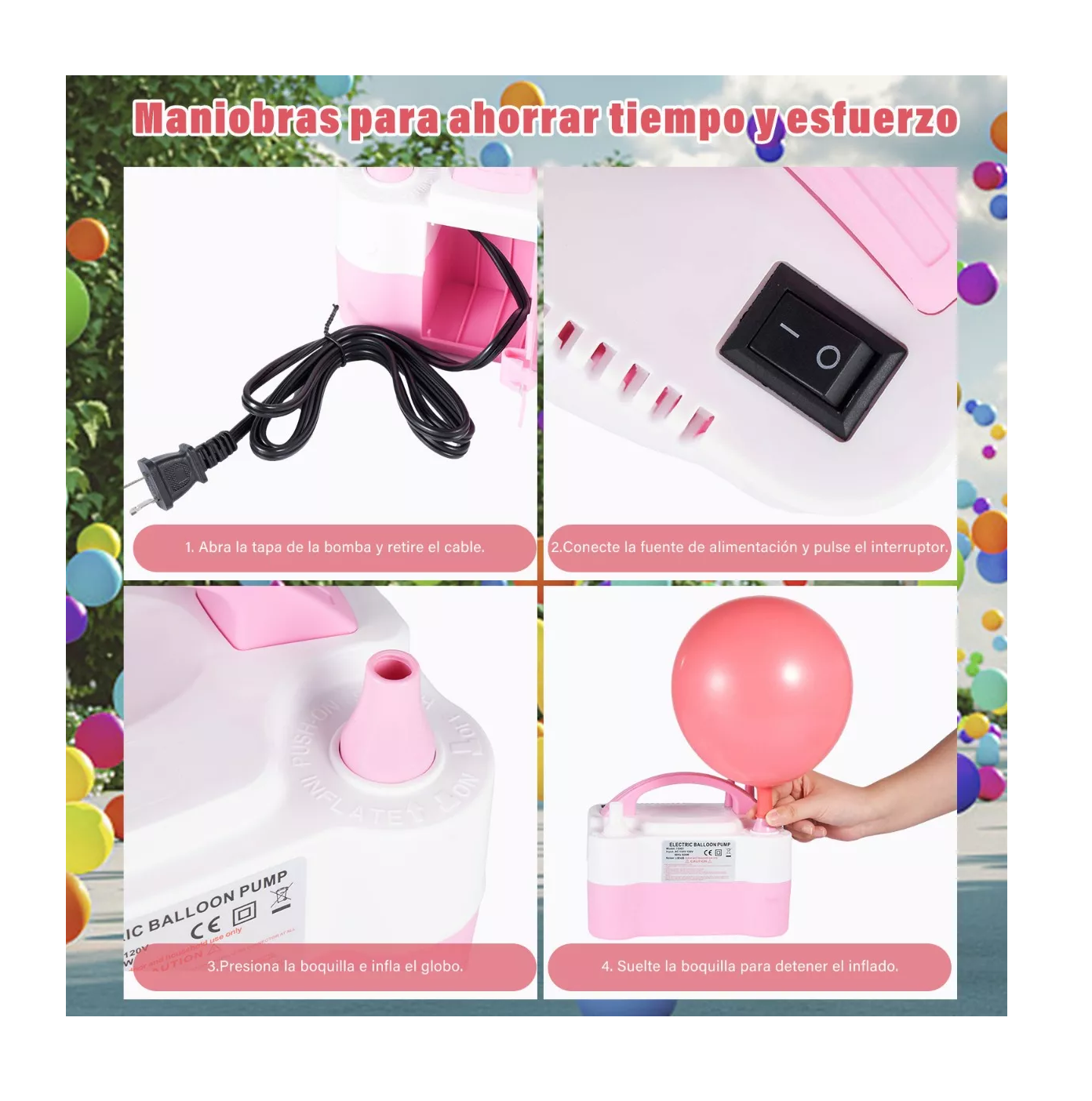 Foto 5 pulgar | Maquina para Inflar Globos BELUG color Rosa con Blanco Eléctrica Portátil