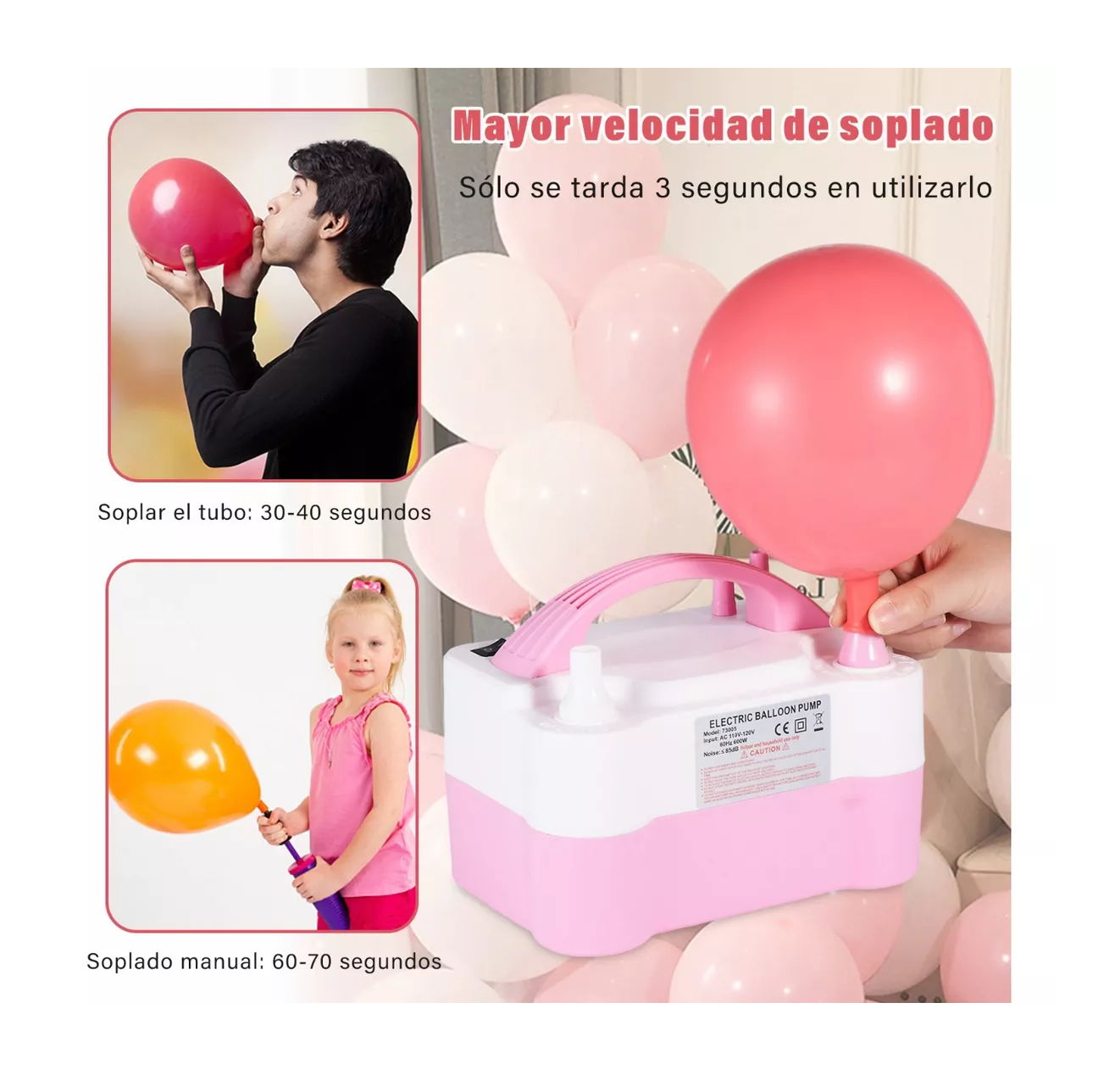 Foto 6 pulgar | Maquina para Inflar Globos BELUG color Rosa con Blanco Eléctrica Portátil