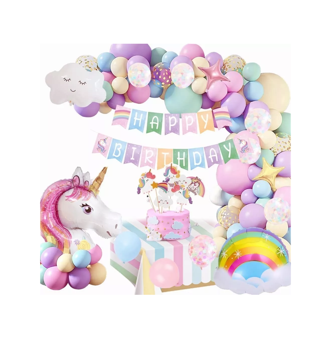 Globos de Unicornio 3D para Decoración de Fiesta de Cumpleaños Belug Multicolor 57 Piezas